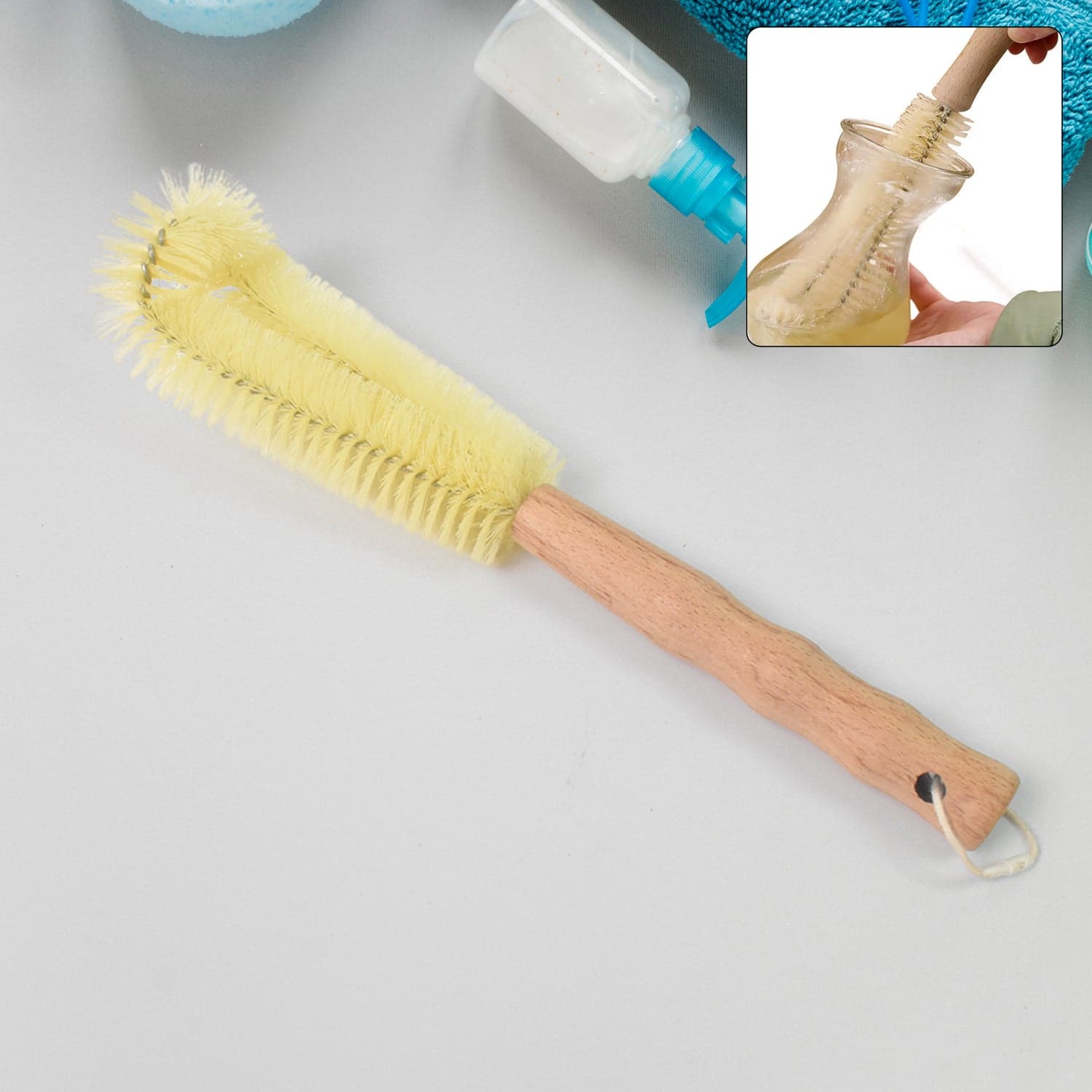 13 Inch Bottle Brush Bristle Brush With  Wood Handle thumbnail 3