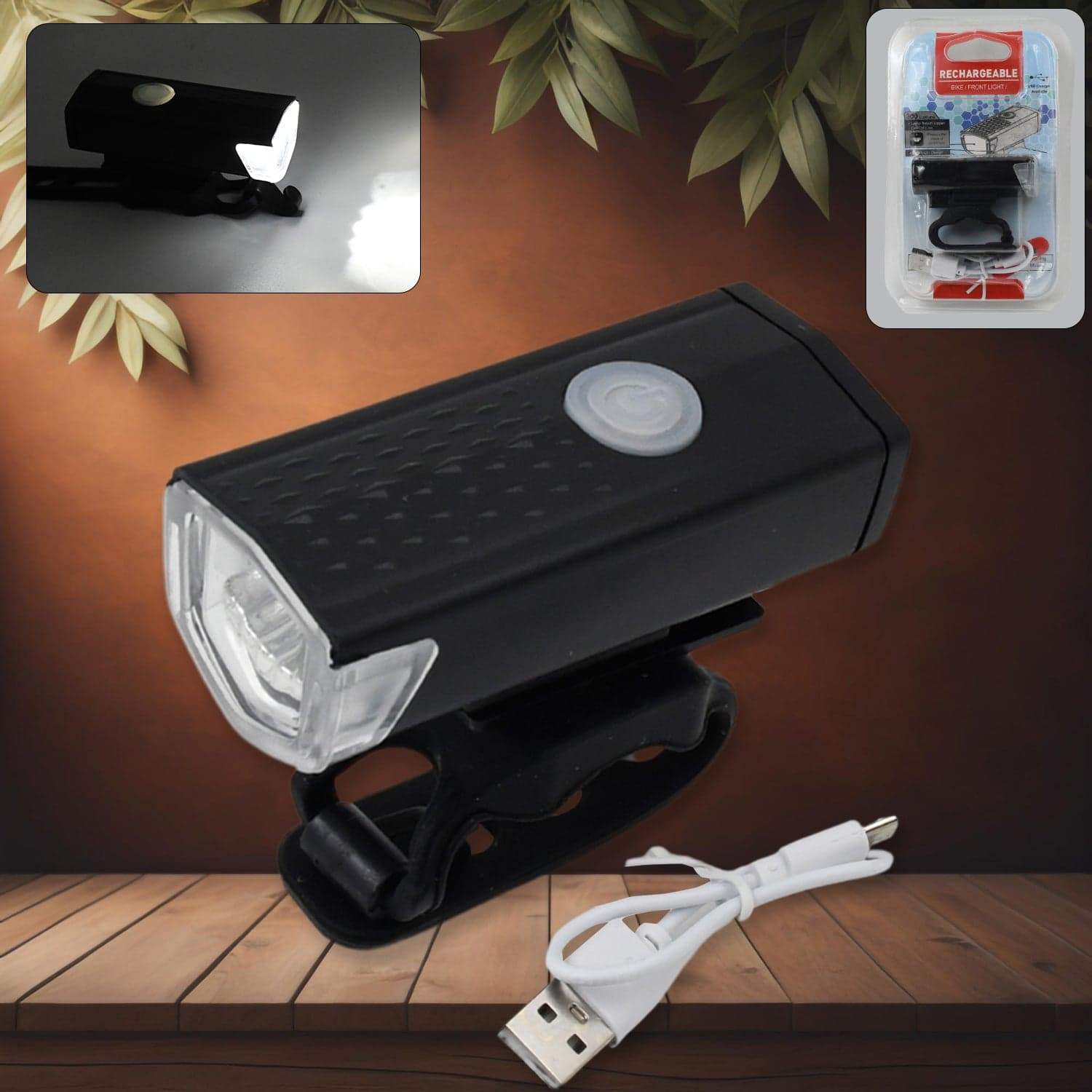 USB Rechargeable Bicycle Front Light (1 Pc) thumbnail 1