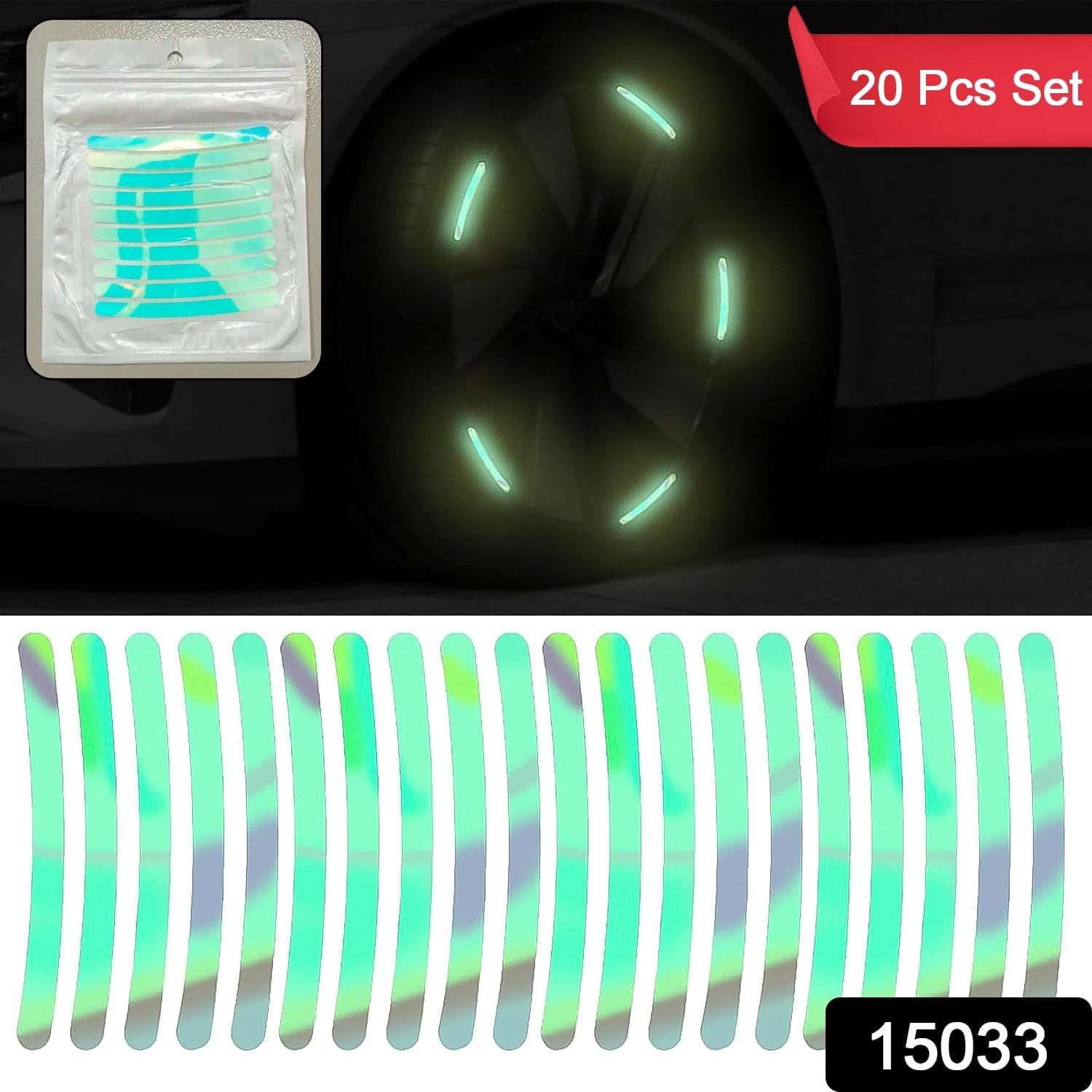 Car Wheel Hub Reflective Car Stickers, Night Warning Stickers (20 Pcs Set/ Multicolored) thumbnail 2