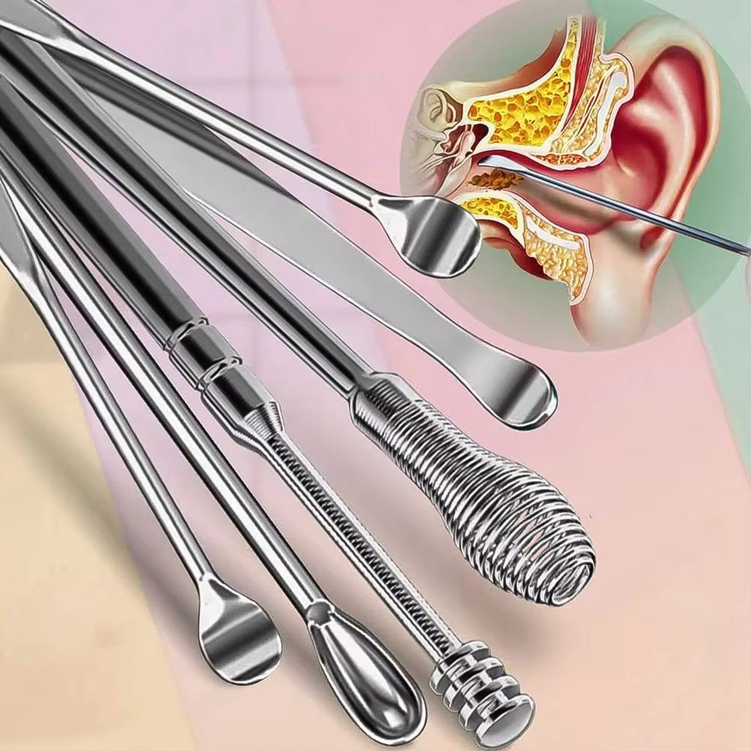 6-in-1 Ear Wax Cleaner- Resuable Ear Cleaning Tools Leather Pouch thumbnail 1