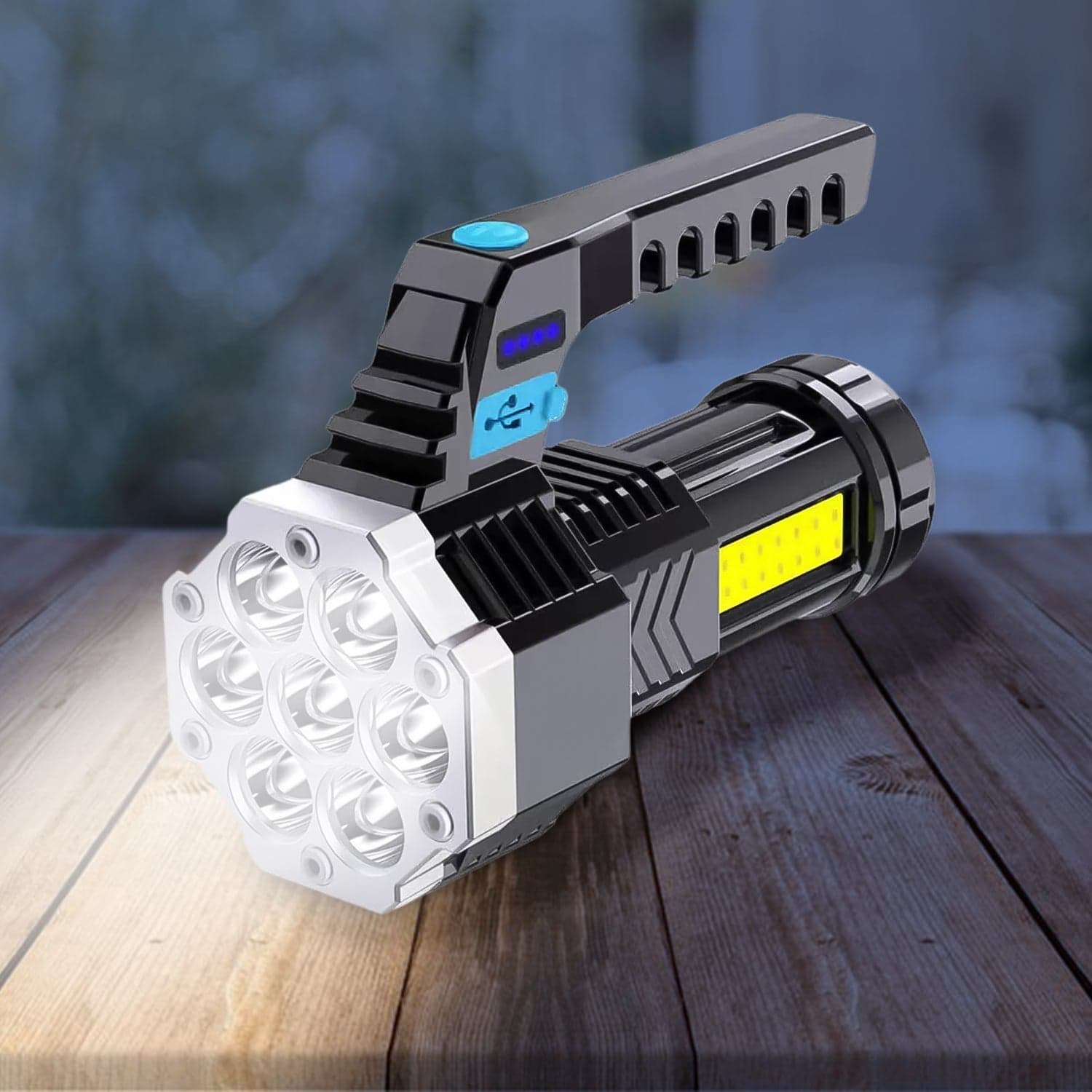 Portable Flashlight / Torch COB 7LED Hand Light USB Rechargeable Light with Side Light (1 Pc) thumbnail 1