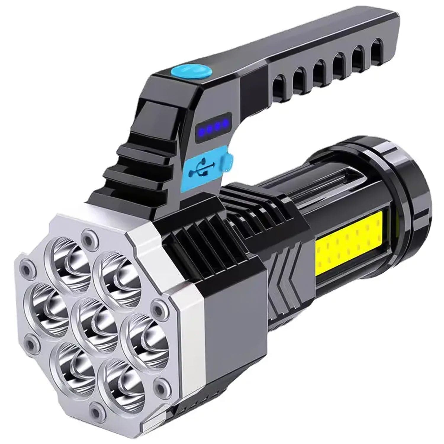 Portable Flashlight / Torch COB 7LED Hand Light USB Rechargeable Light with Side Light (1 Pc) thumbnail 5