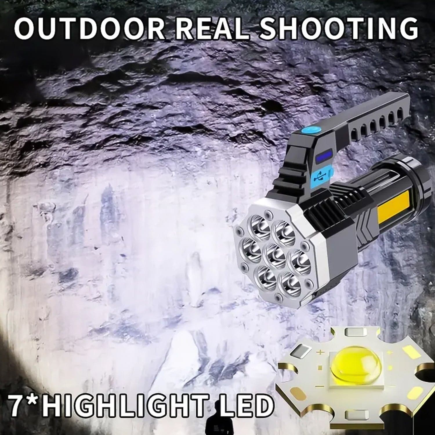Portable Flashlight / Torch COB 7LED Hand Light USB Rechargeable Light with Side Light (1 Pc) thumbnail 6