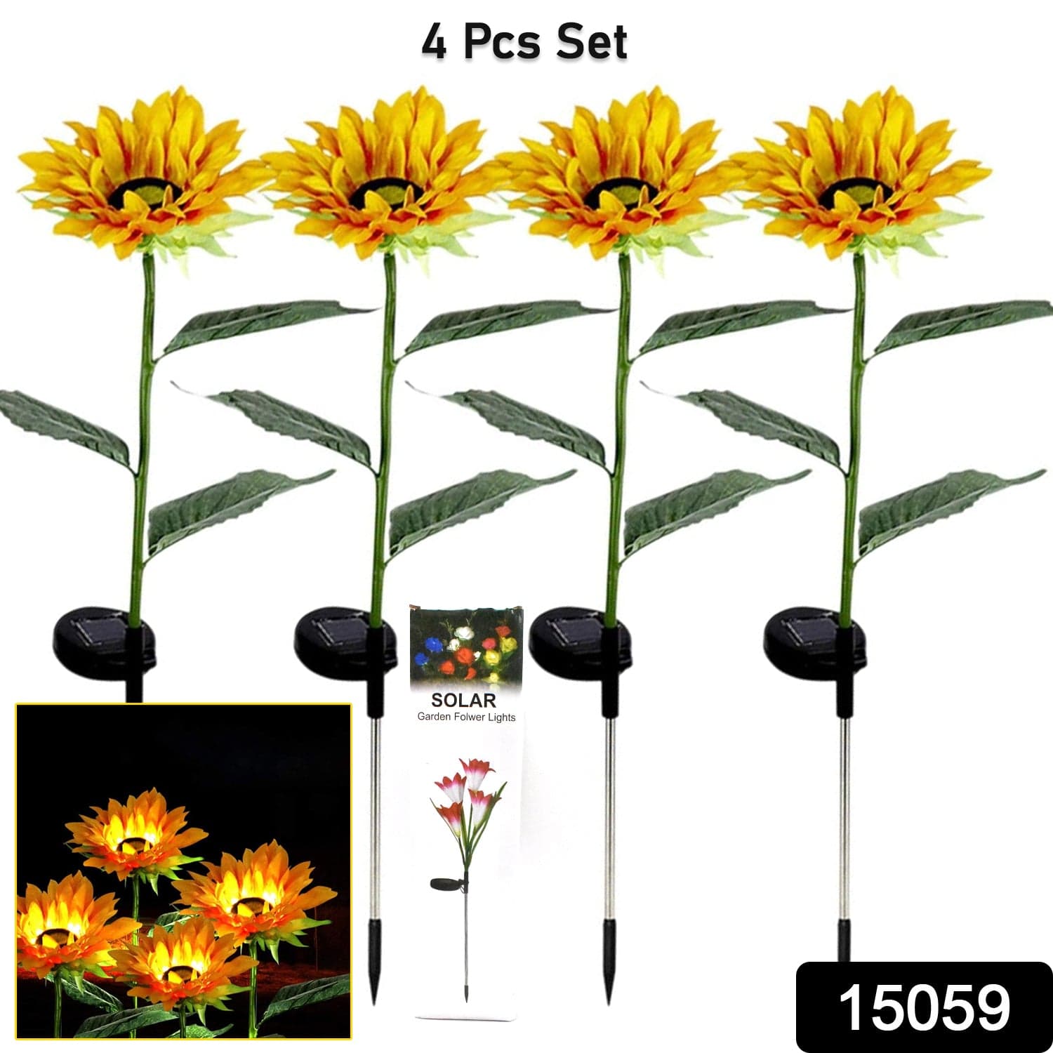 Garden Solar Sunflower Outdoor LED Light Inserted Ground Simulation Plant (4 Pcs Set) thumbnail 2