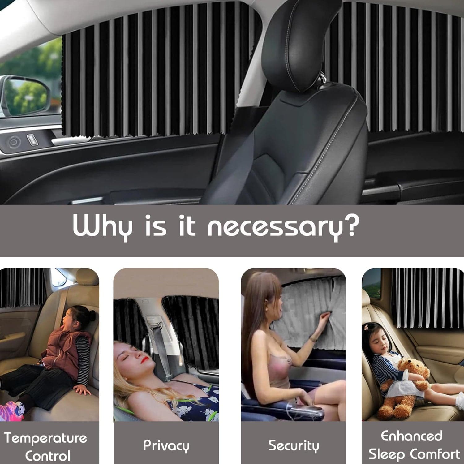 Car Window Curtain Sunshade | 4 Pcs Set with Hooks & Tapes thumbnail 3