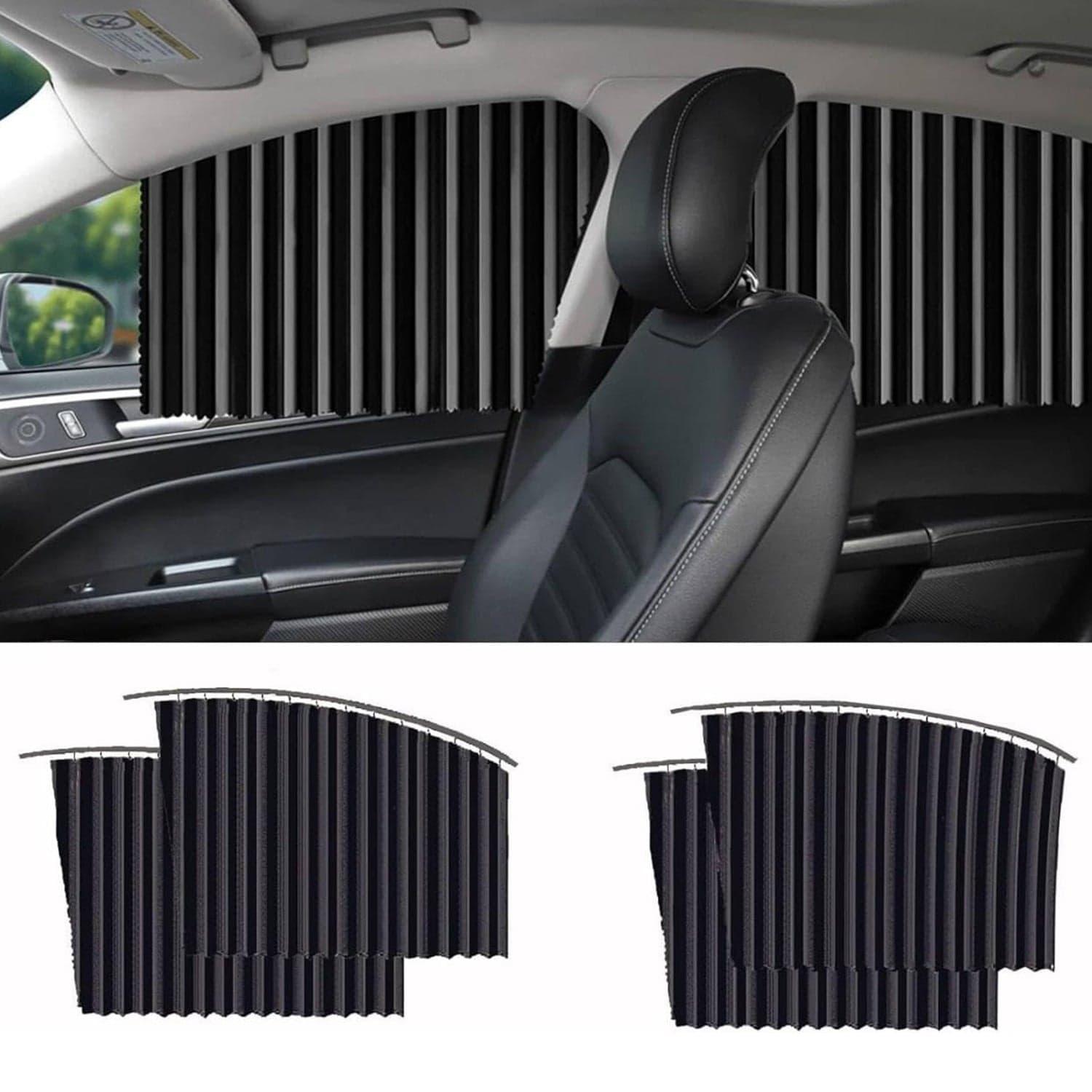 Car Window Curtain Sunshade | 4 Pcs Set with Hooks & Tapes thumbnail 5