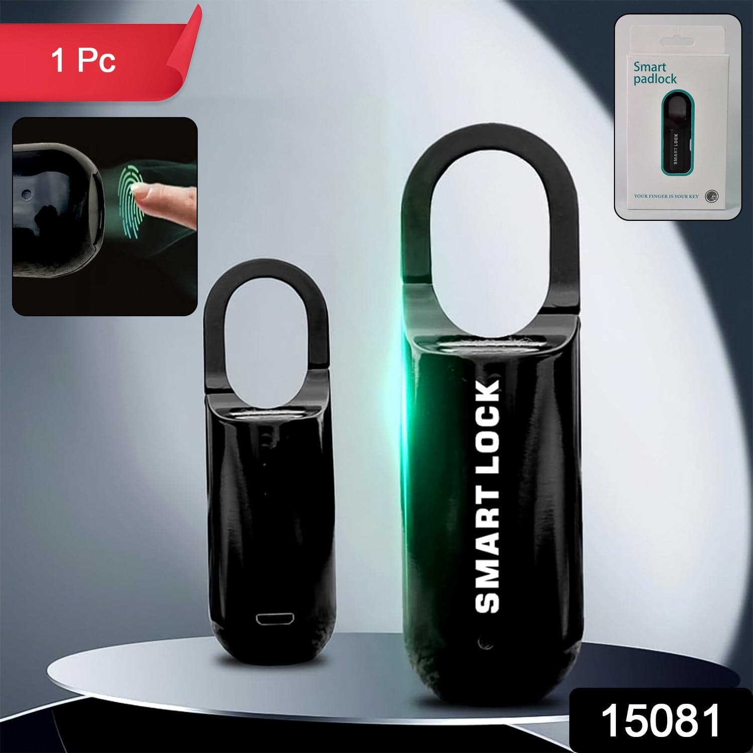 Small USB Rechargeable Smart Fingerprint Padlock for Locker thumbnail 2