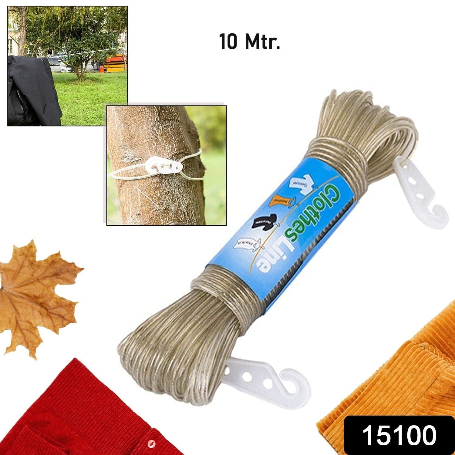 Clothesline Portable Travel Clothesline Adjustable with 2 Plastic Hooks thumbnail 2