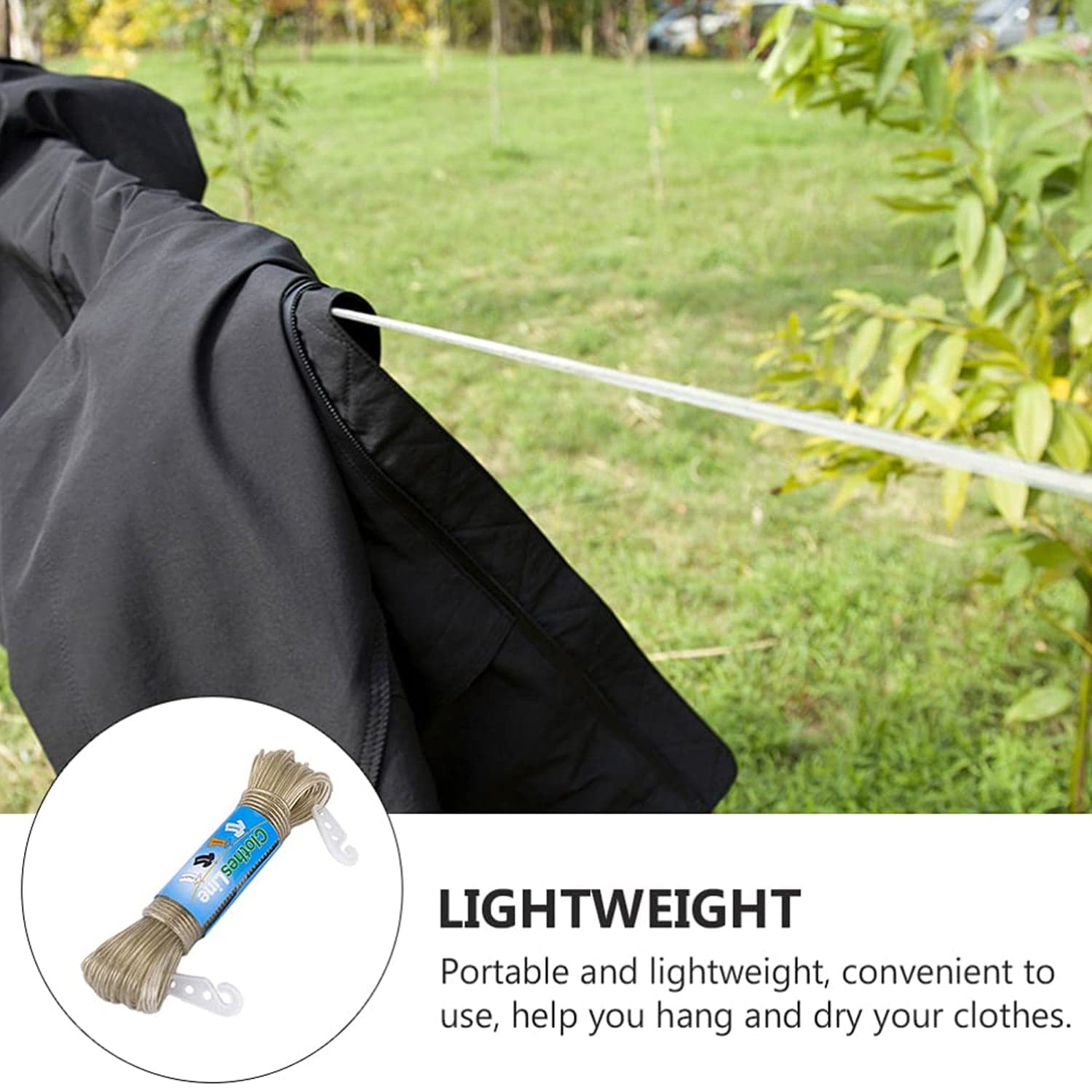 Clothesline Portable Travel Clothesline Adjustable with 2 Plastic Hooks thumbnail 4