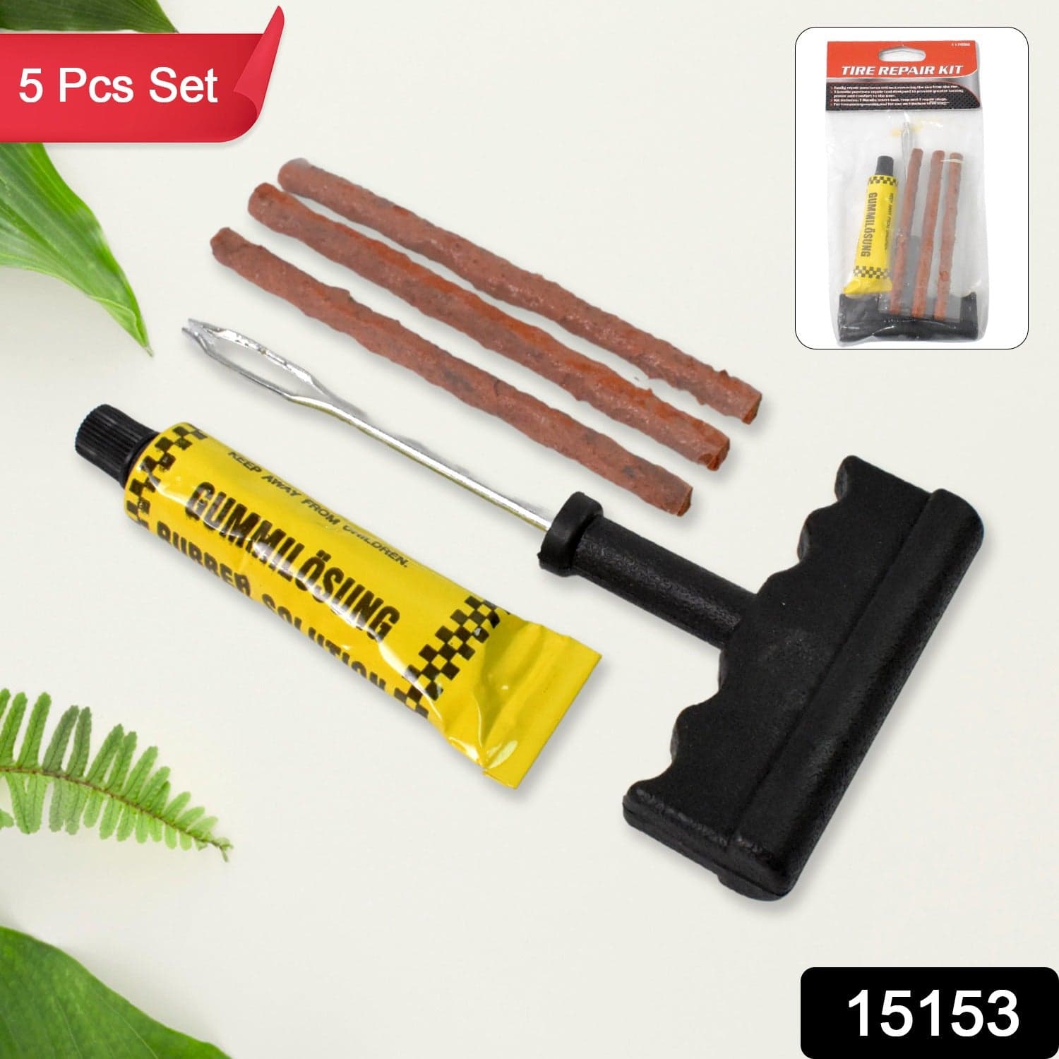 Tyre Puncture Repair Kit with 3 Seal Strips (5 Pcs Set) thumbnail 2