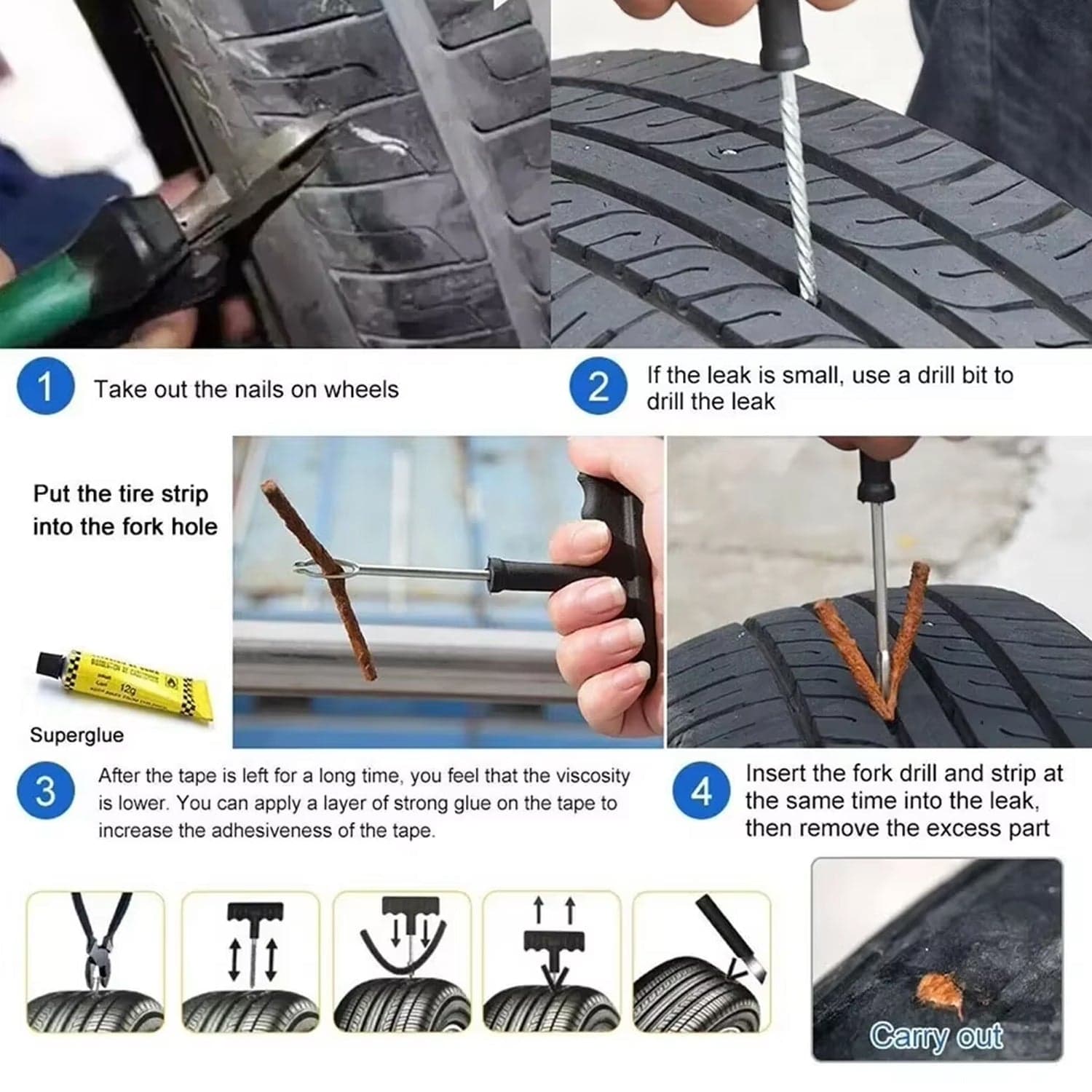Tyre Puncture Repair Kit with 3 Seal Strips (5 Pcs Set) thumbnail 4