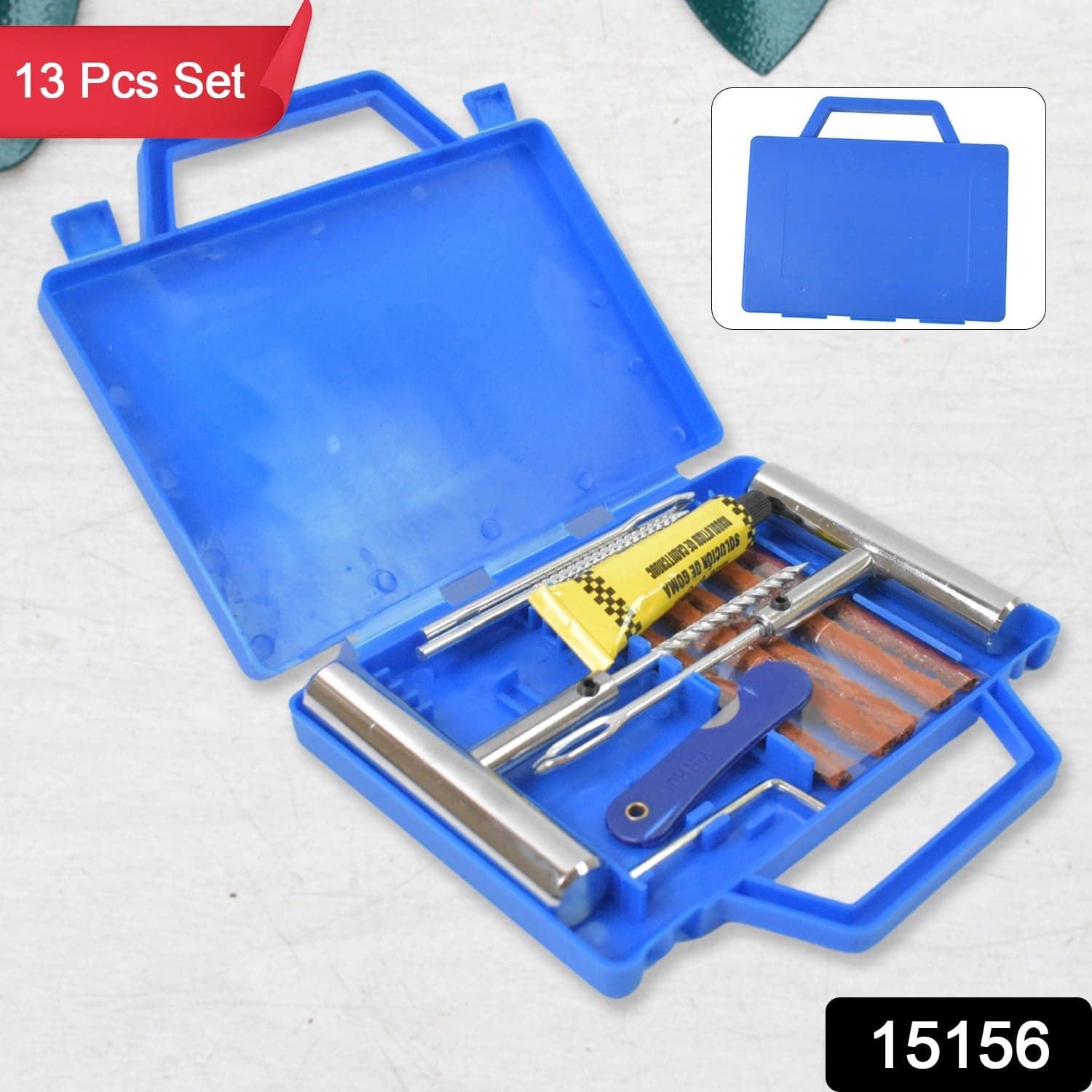 Portable Tire Repair Kit Tyre Repairing Tool Set with Box (13 Pcs Set) thumbnail 2