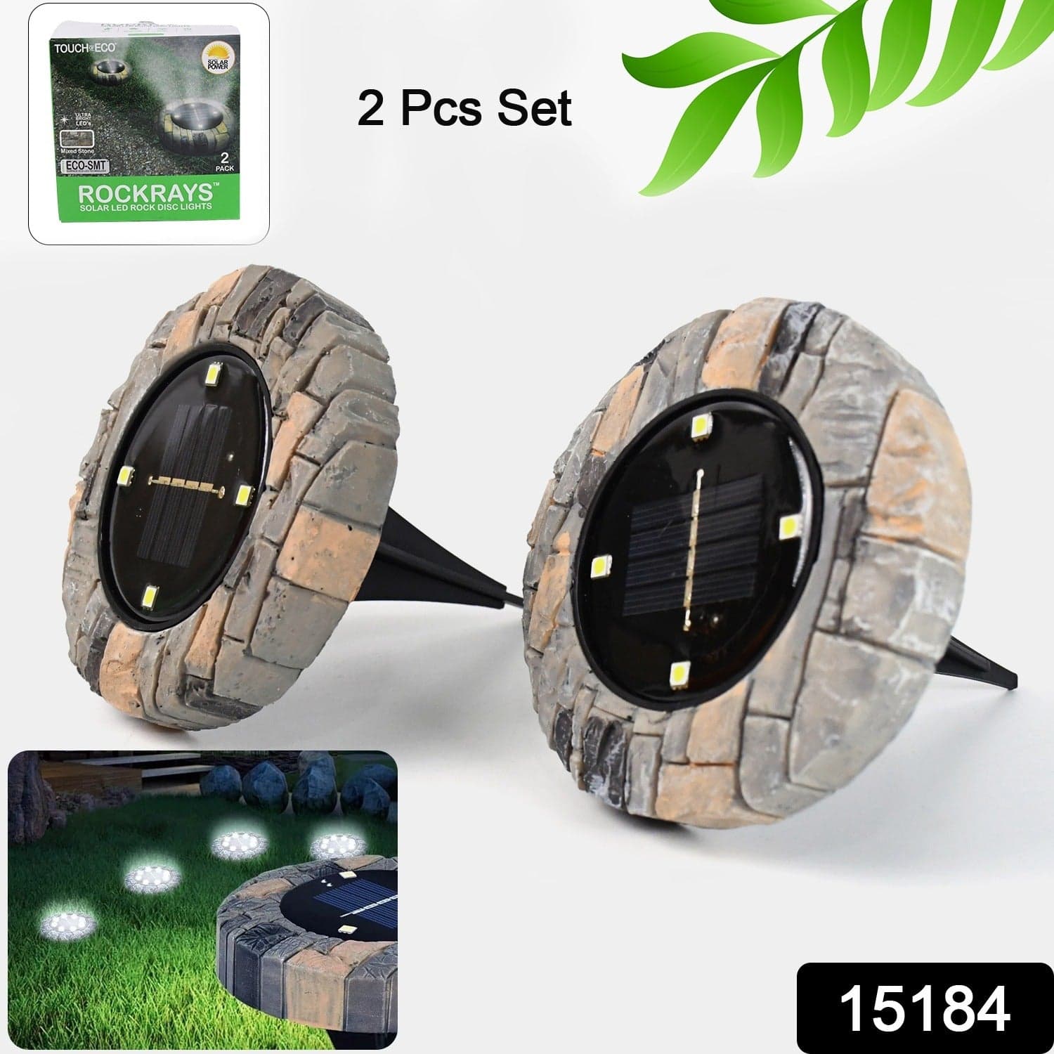 Disk Lights Slate of Heavy Duty Outdoor Solar Pathway Lights of 4 LED (2 Pc) thumbnail 2