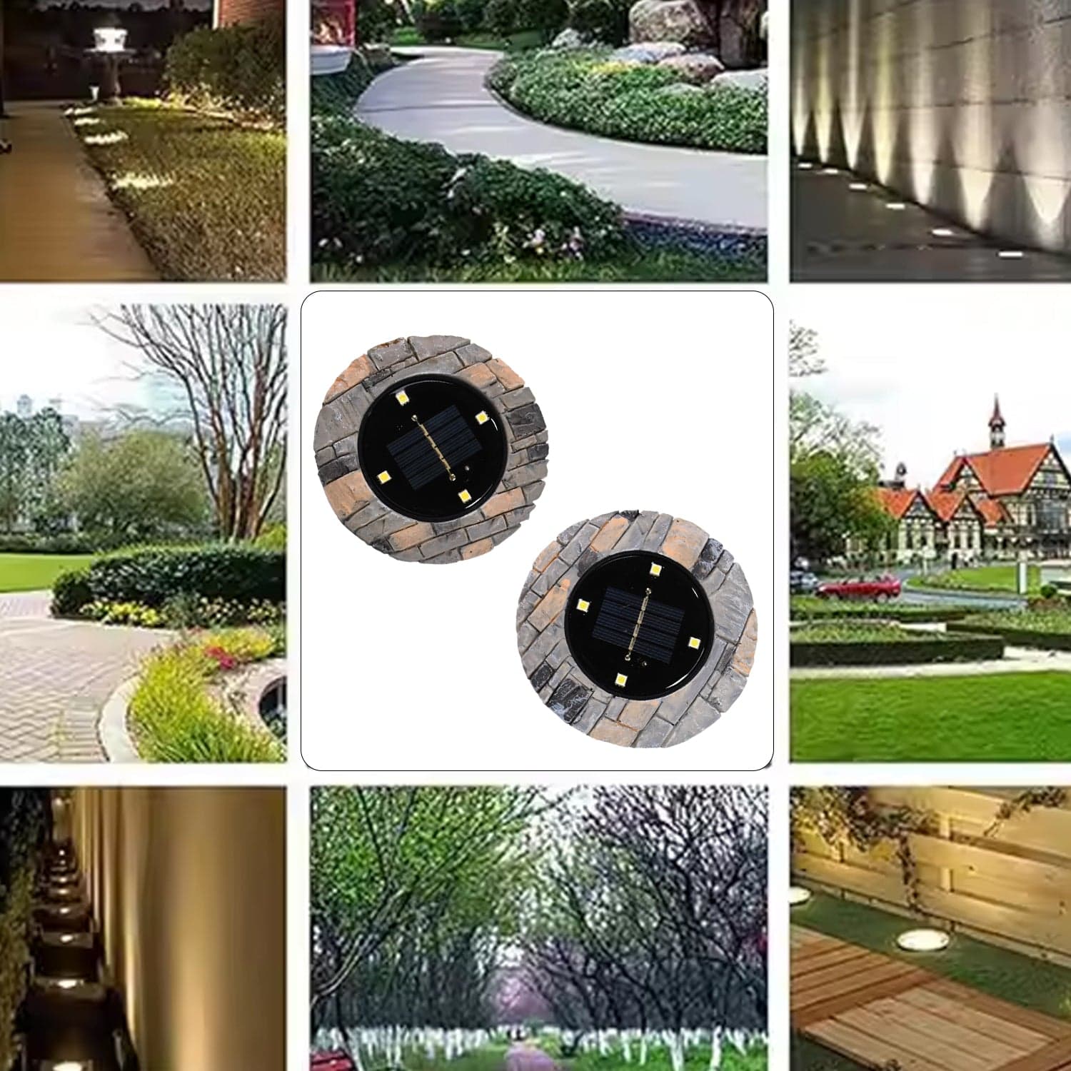 Disk Lights Slate of Heavy Duty Outdoor Solar Pathway Lights of 4 LED (2 Pc) thumbnail 4