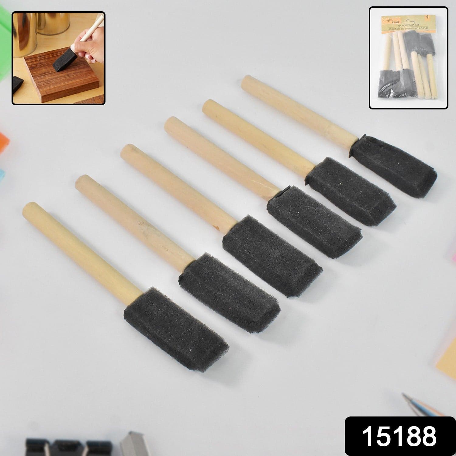 Multipurpose Sponge Brushes for Painting with Wooden Handles (6 Pcs Set) thumbnail 2