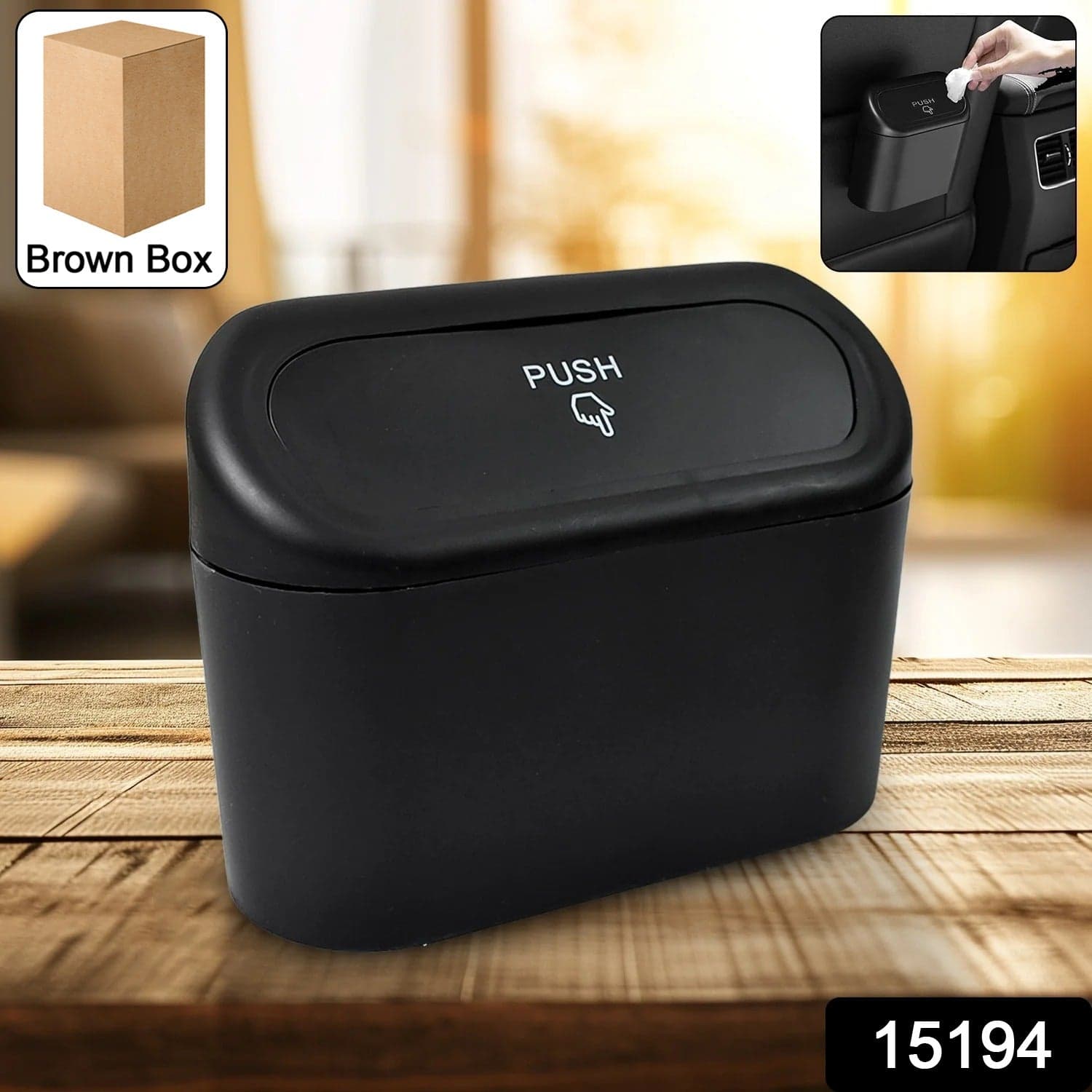 Plastic Mini Car Trash Can / Bin with Lid (1 Pc / With Brown Box) thumbnail 2