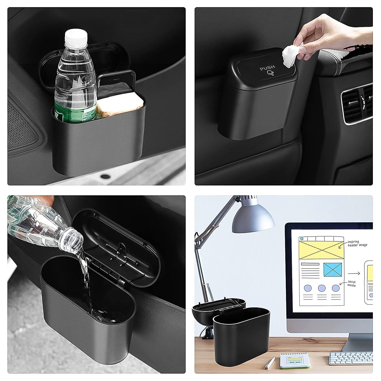 Plastic Mini Car Trash Can / Bin with Lid (1 Pc / With Brown Box) thumbnail 9