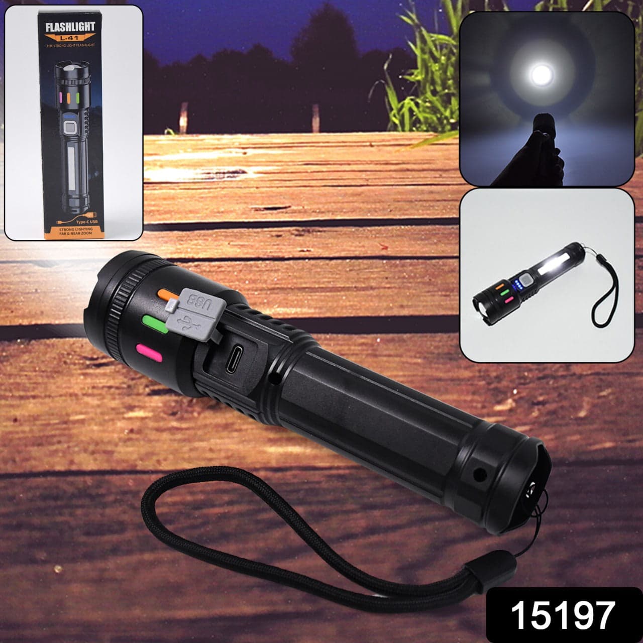 Led Torch High Lumens Fast Charging Flashlight / Torch with Far & Near Zoom (1 Pc) thumbnail 2