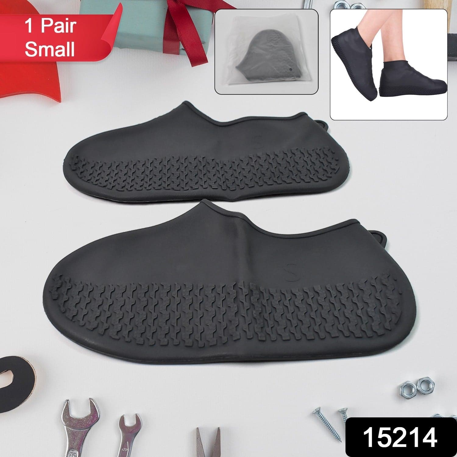 Non-Slip Silicone Reusable Waterproof Rain Shoes Covers (1 Pair / Small / Mix Color) thumbnail 2