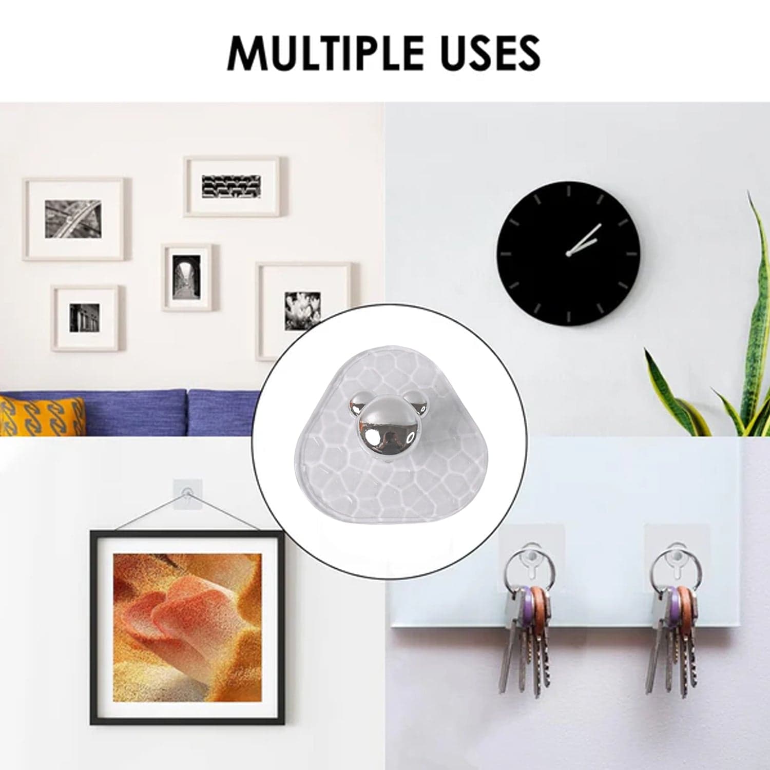 All-Plastic Adhesive Wall Hooks - Strong, No Damage, Easy to Install (3 Pc Set) thumbnail 4