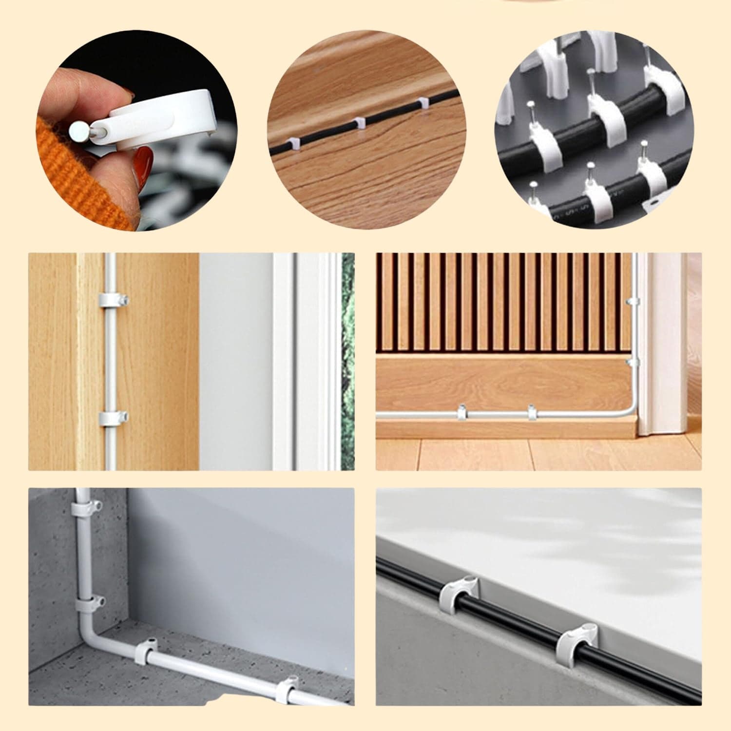 Wire Wall Clips, Plastic Cable Clips Round Wire Pins with Steel Nail (20 Pcs Set) thumbnail 1