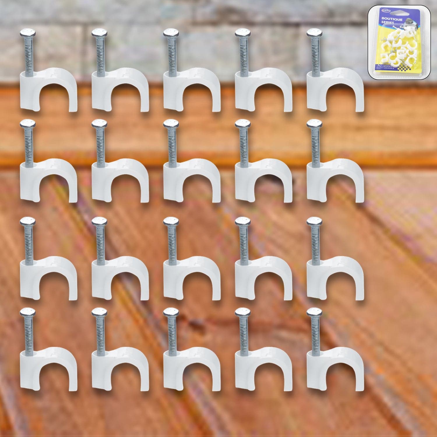 Wire Wall Clips, Plastic Cable Clips Round Wire Pins with Steel Nail (20 Pcs Set) thumbnail 2