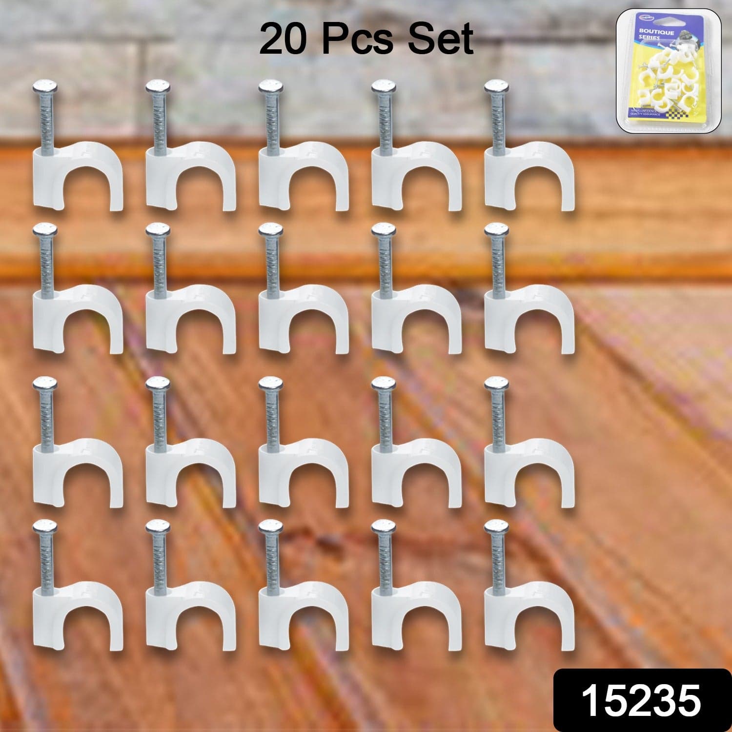 Wire Wall Clips, Plastic Cable Clips Round Wire Pins with Steel Nail (20 Pcs Set) thumbnail 3
