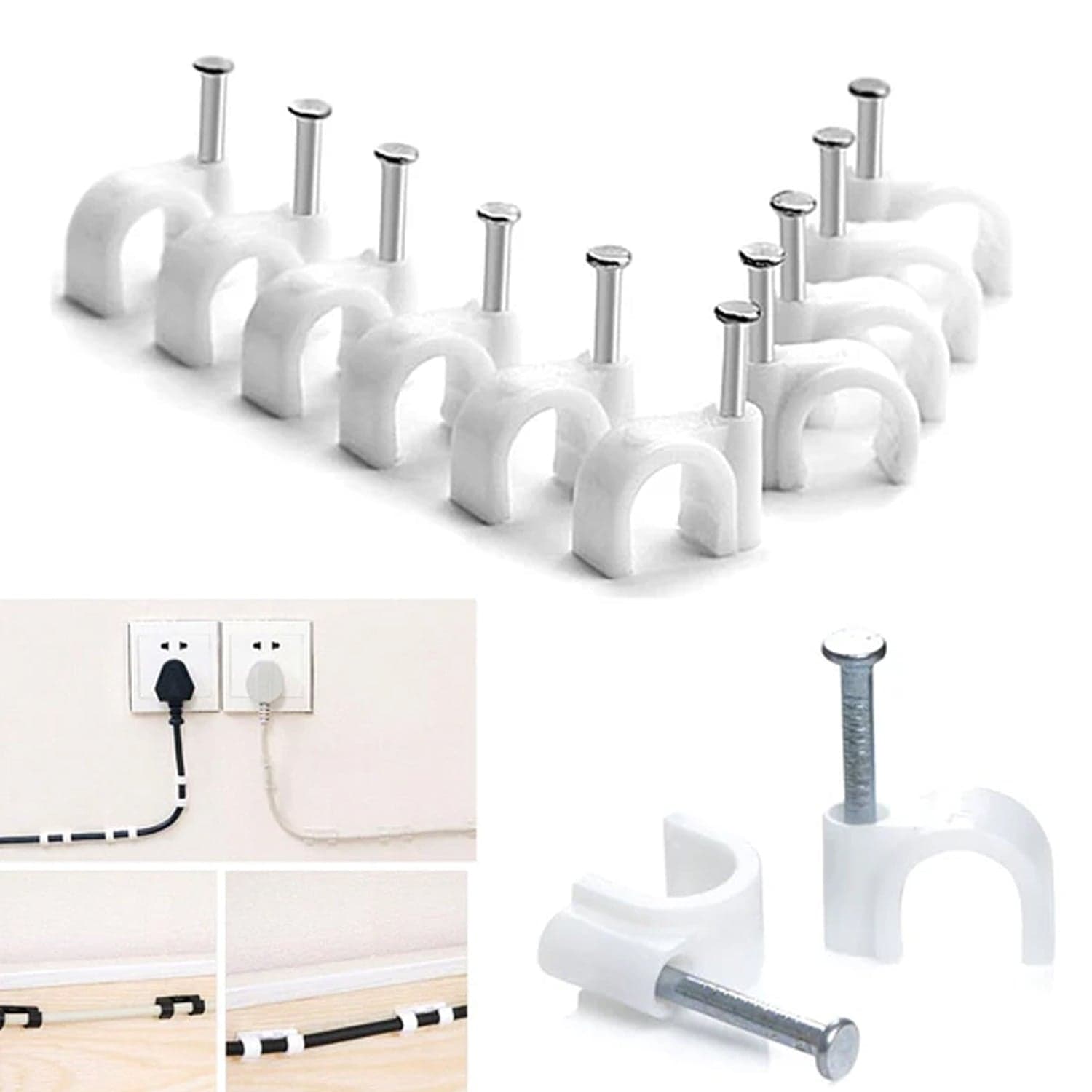 Wire Wall Clips, Plastic Cable Clips Round Wire Pins with Steel Nail (20 Pcs Set) thumbnail 7