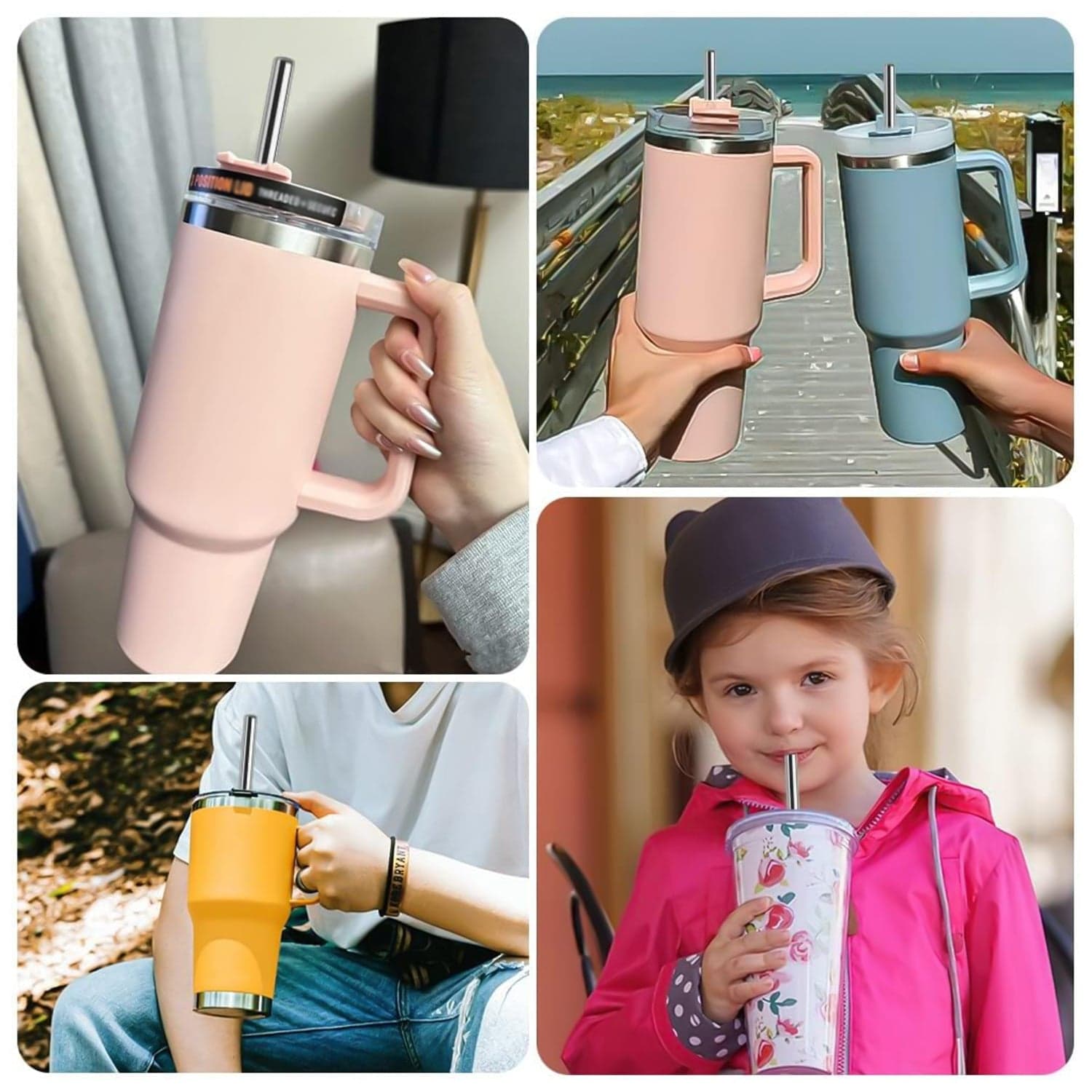 Reusable Stainless Steel Straws Set of 5 (2 Straight straws, 2 Bent straws, 1 Brush) thumbnail 4