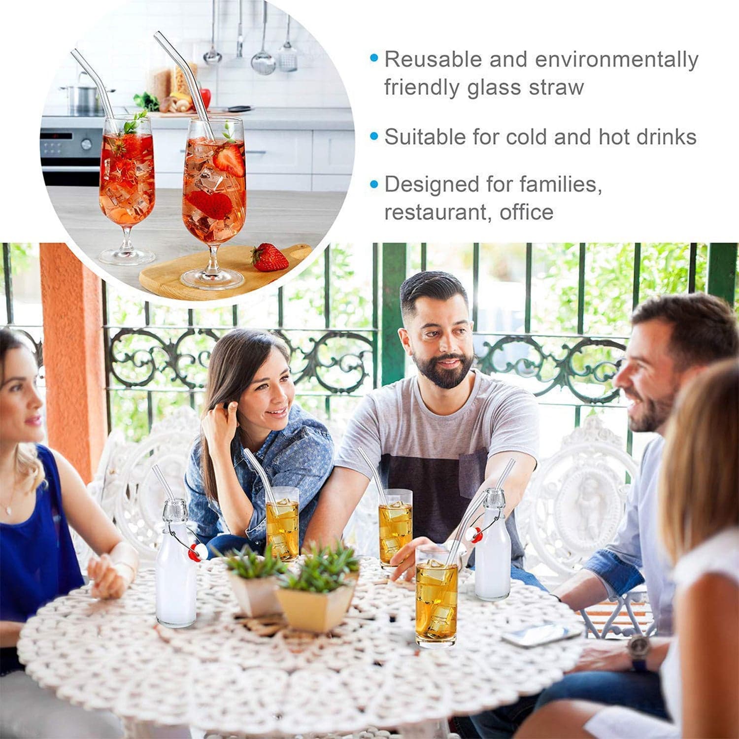 4 Pcs Reusable Glass Straws with 1 Cleaning Brushes thumbnail 3