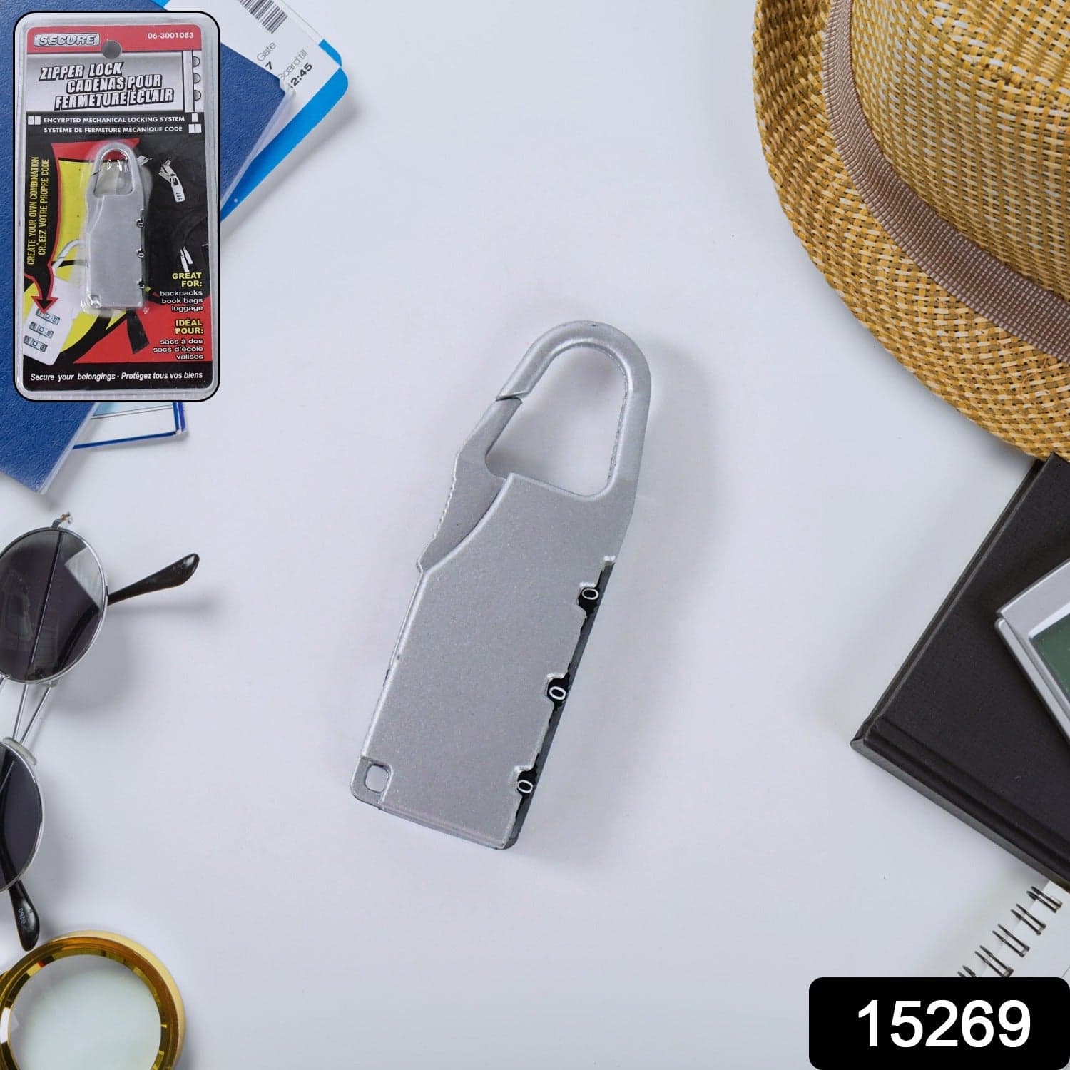 Silver Tone Motorcycle Bike Helmet Lock thumbnail 2