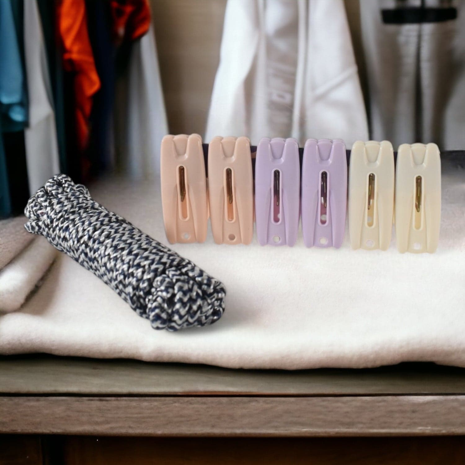 Cloth Drying Rope with Clips of Convenient and Durable Hanging Solution (7 Pc Set) thumbnail 1