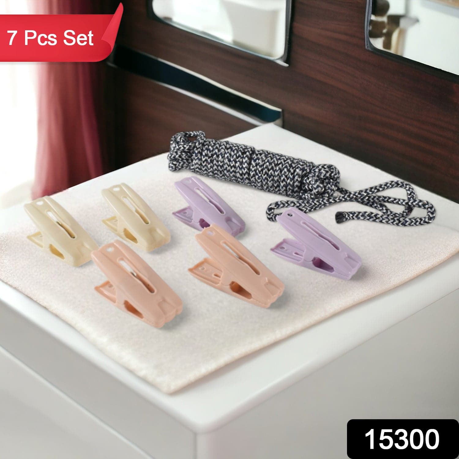 Cloth Drying Rope with Clips of Convenient and Durable Hanging Solution (7 Pc Set) thumbnail 2