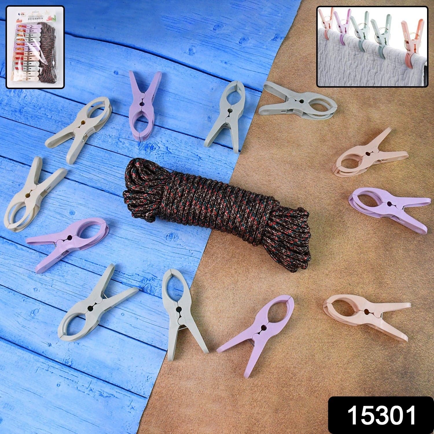 Cloth Drying Rope with Clips of Convenient and Durable Hanging Solution (12 Pc) thumbnail 2