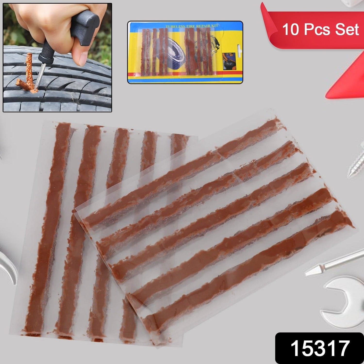 Tire Repair Strings Rubber Strips For Cars & Bike (10 Pcs Set ) thumbnail 2