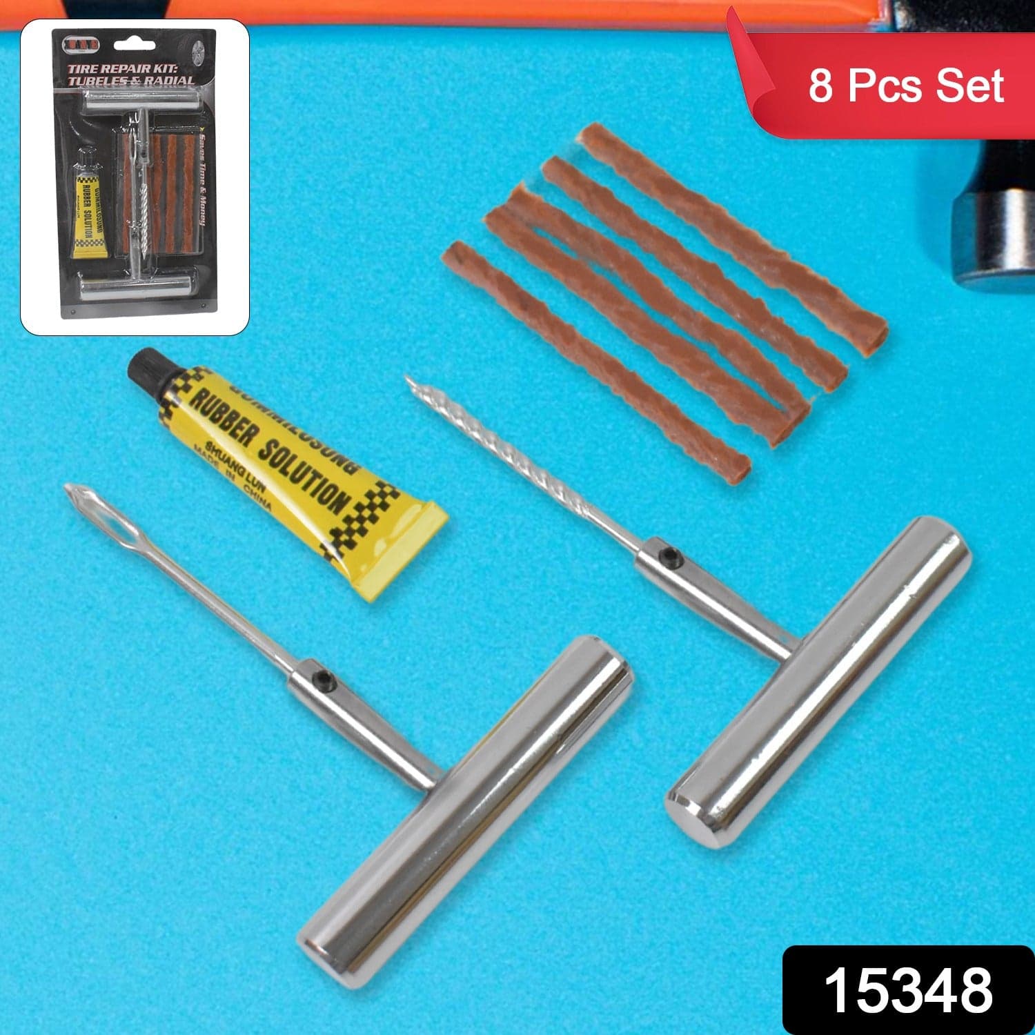 Tyre Repair Puncture Kit with 5 Rubber Strips (8 Pcs Set) thumbnail 2