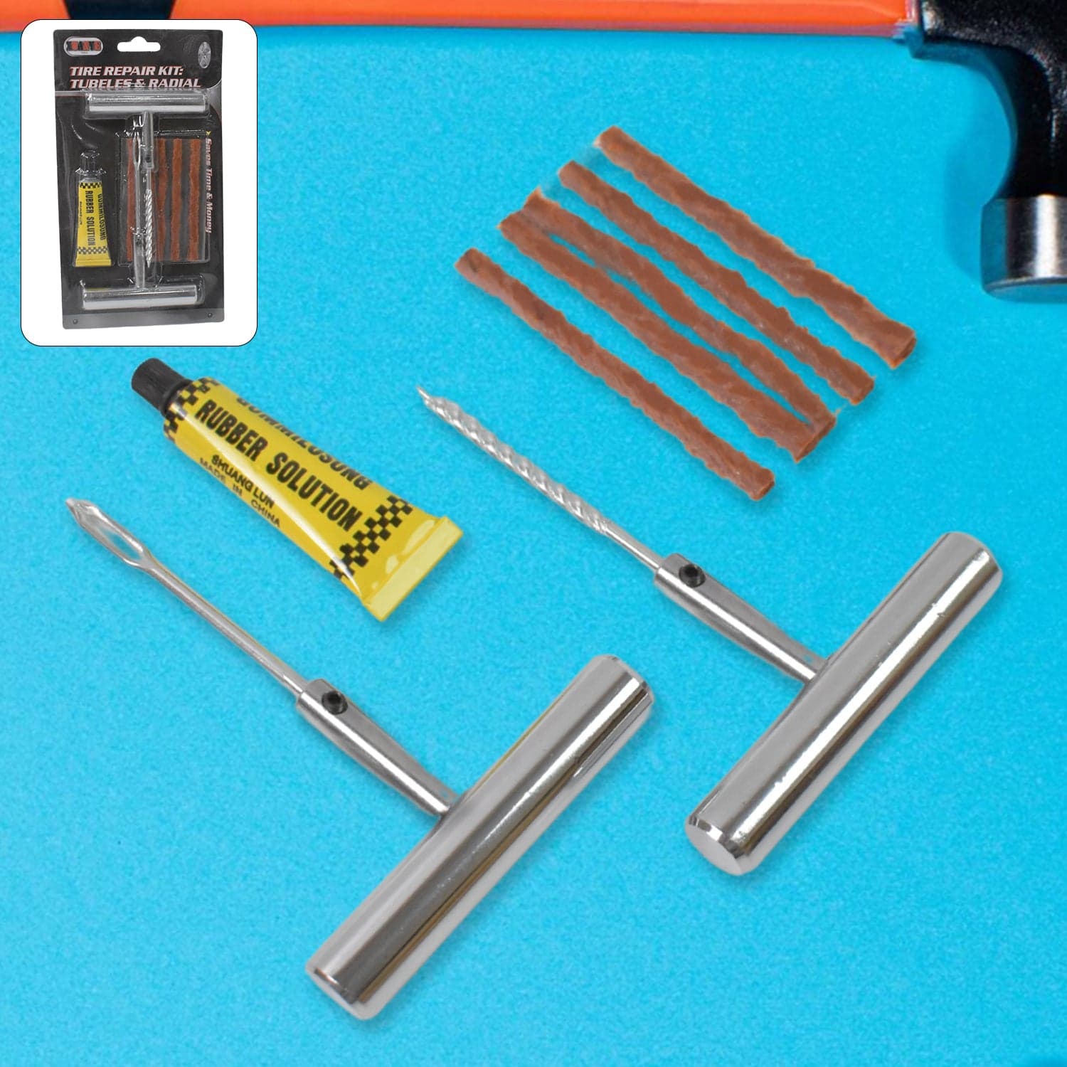 Tyre Repair Puncture Kit with 5 Rubber Strips (8 Pcs Set) thumbnail 3