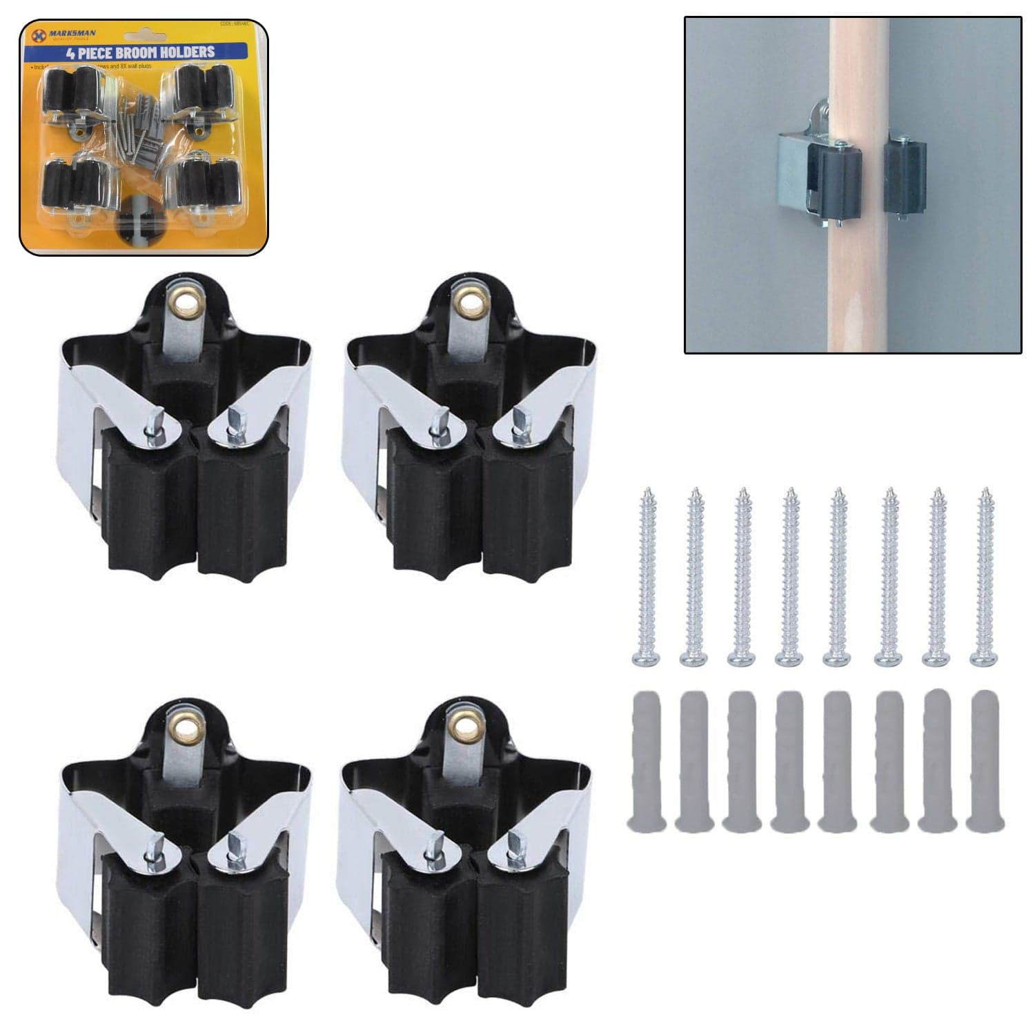 Multifunction Wall Mount Garage Holder for Mop / Broom / Hanger (4 Pcs Set) thumbnail 1