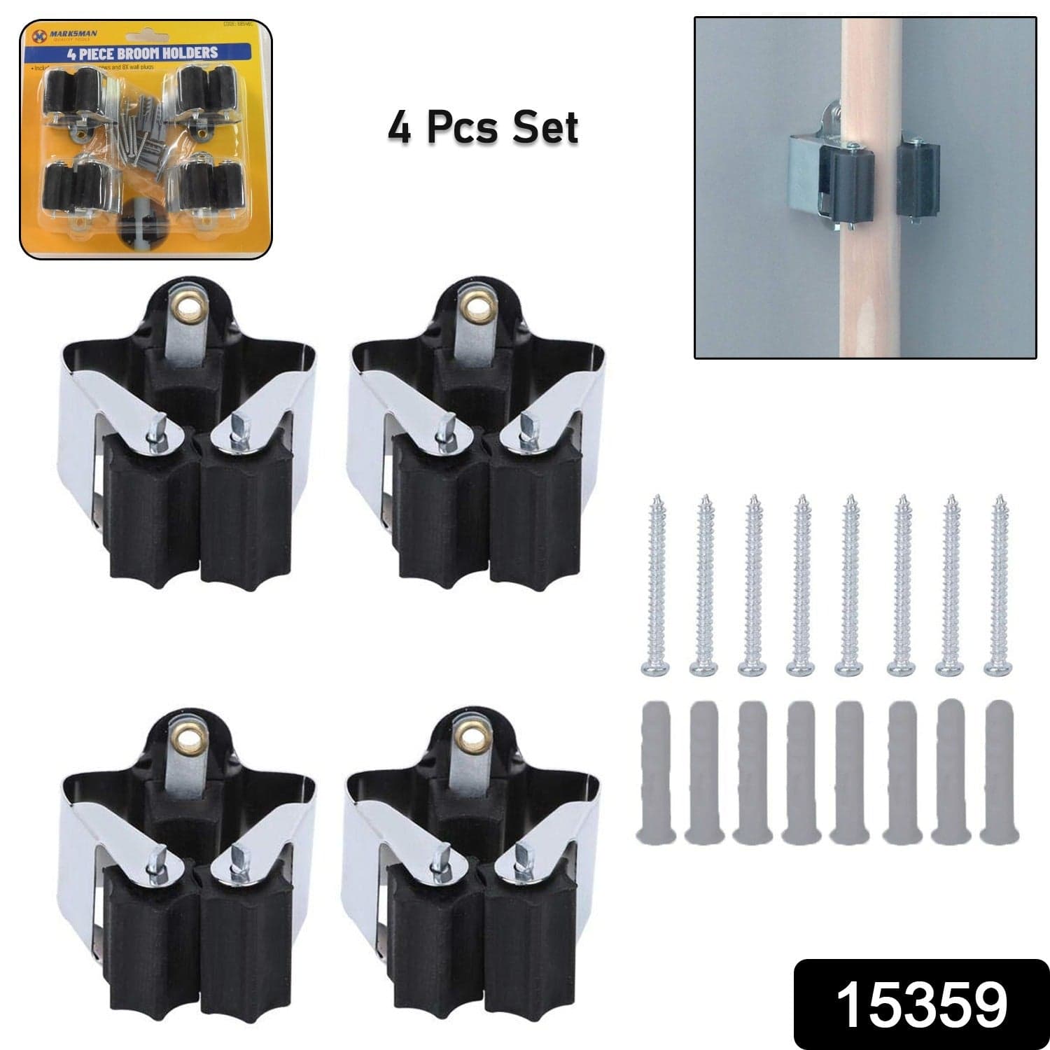 Multifunction Wall Mount Garage Holder for Mop / Broom / Hanger (4 Pcs Set) thumbnail 2