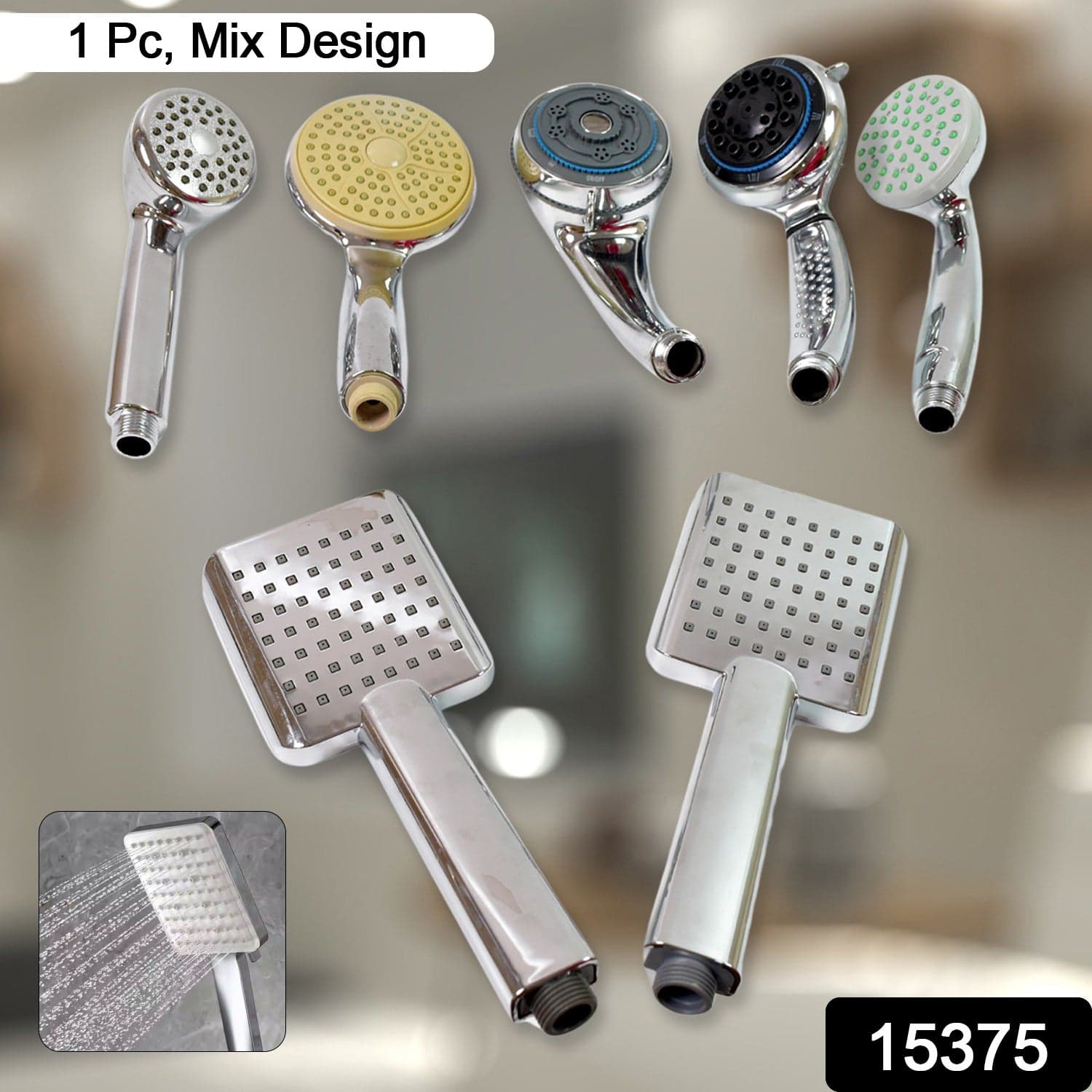 Plastic High Pressure Handheld Shower Head (1 Pc / Mix Design & Size) thumbnail 2