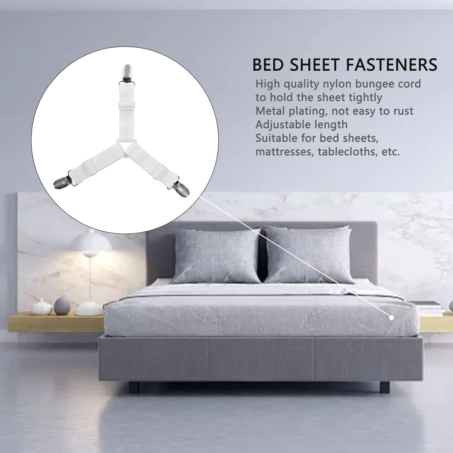 Adjustable Triangle Elastic Suspenders Gripper Holder Straps Clip for Bed Sheets (4 Pc) thumbnail 6