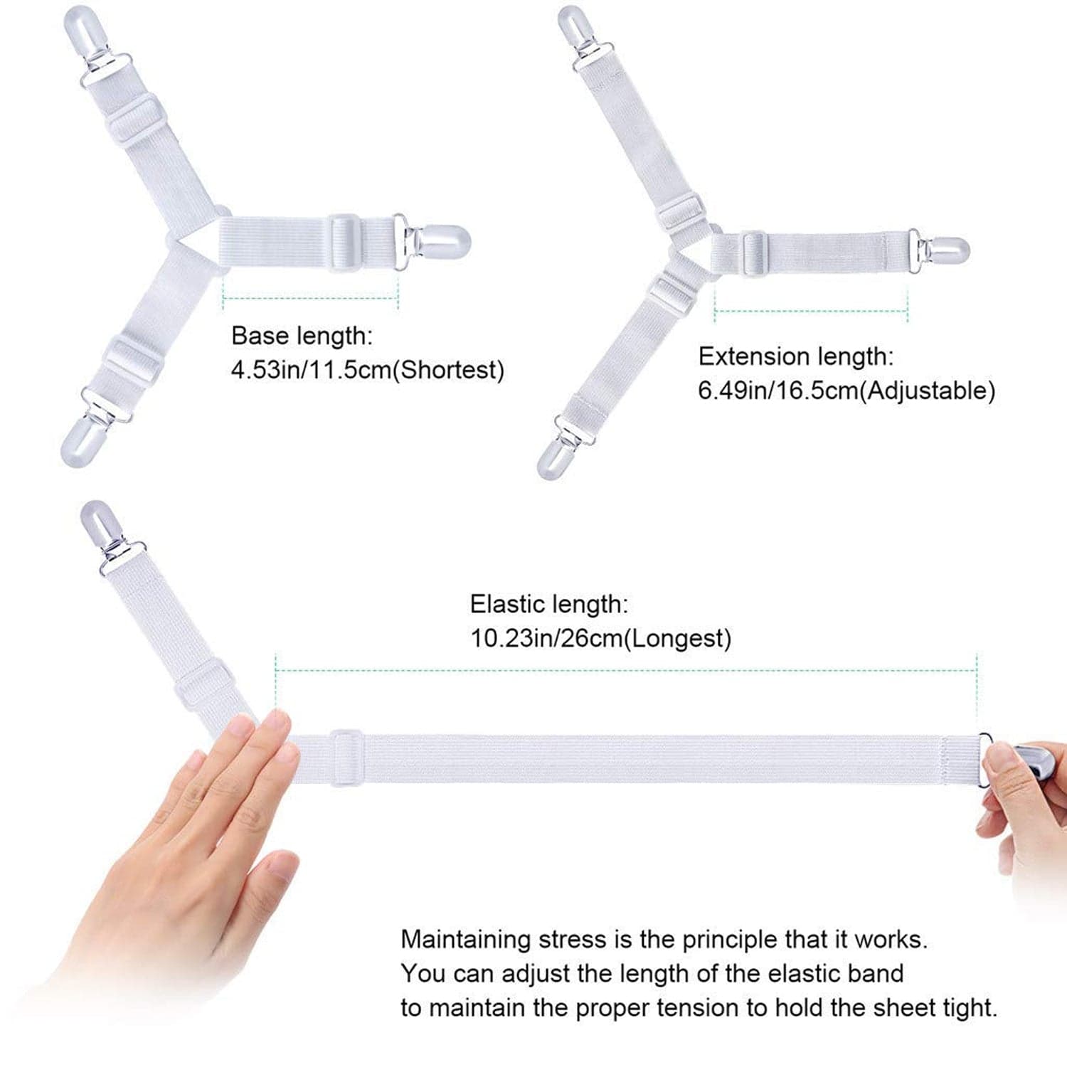 Adjustable Triangle Elastic Suspenders Gripper Holder Straps Clip for Bed Sheets (4 Pc) thumbnail 7