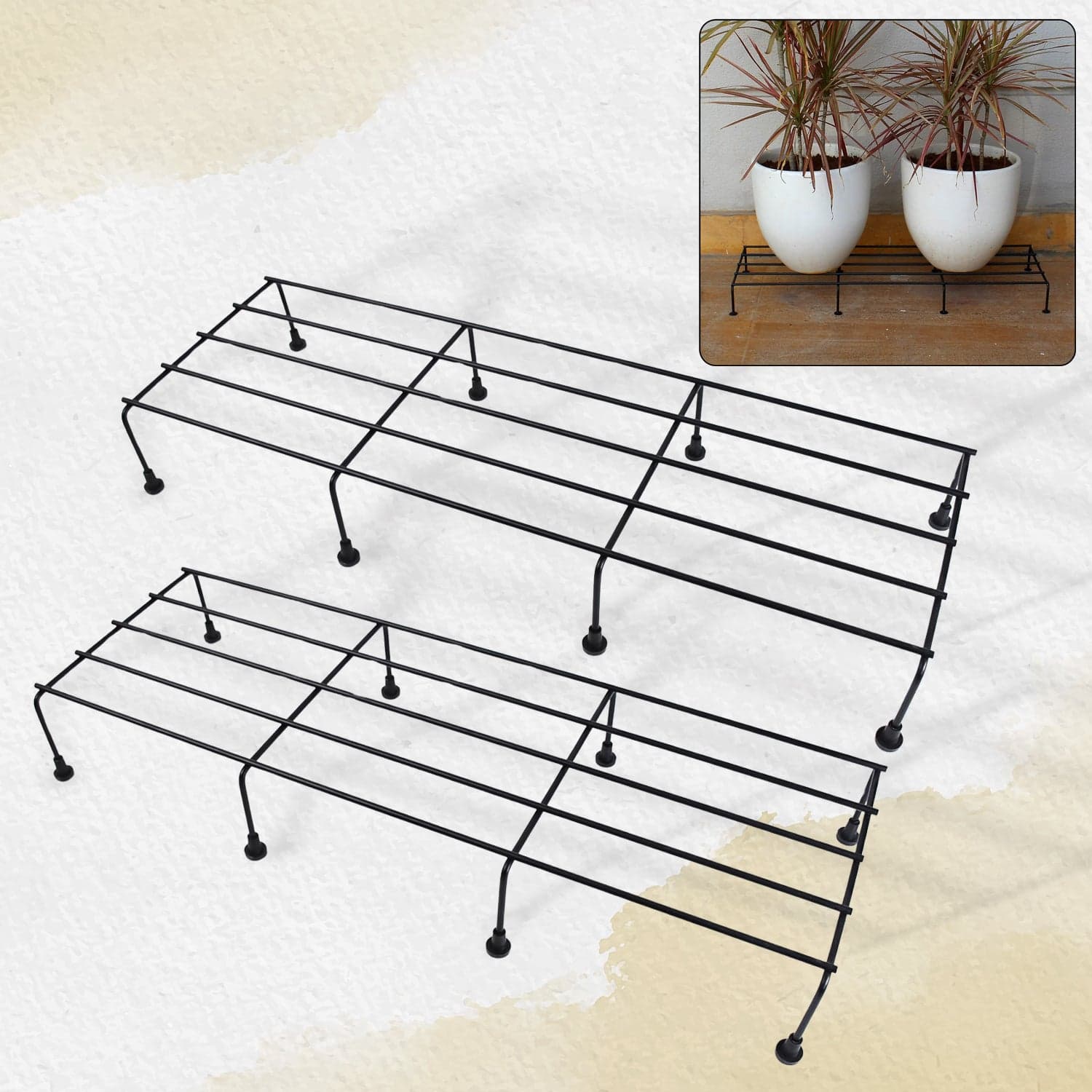 Metal Rectangle Flower plant stand for balcony (60—20 Cm / 2 Pc Set) thumbnail 1