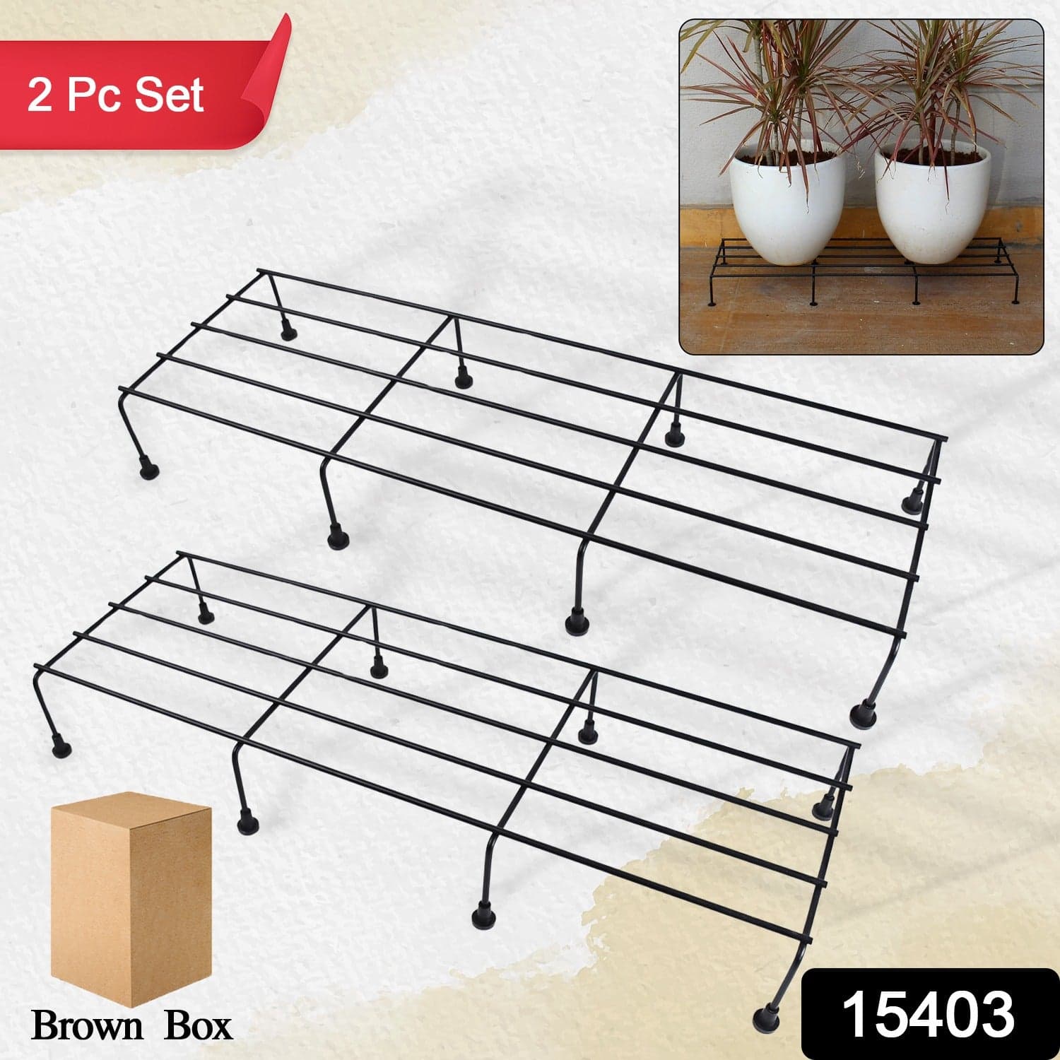 Metal Rectangle Flower plant stand for balcony (60—20 Cm / 2 Pc Set) thumbnail 2
