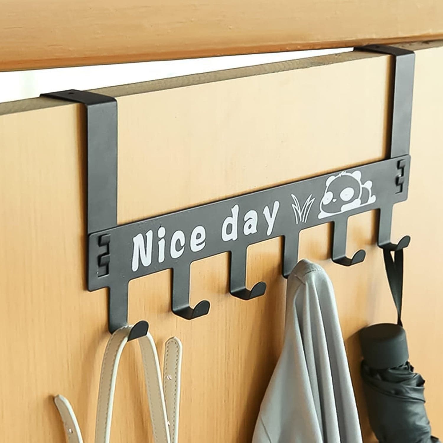 Heavy-Duty Carbon Steel Door Hook Hanger Rack (1 pc / 6 Hook / Black) thumbnail 6