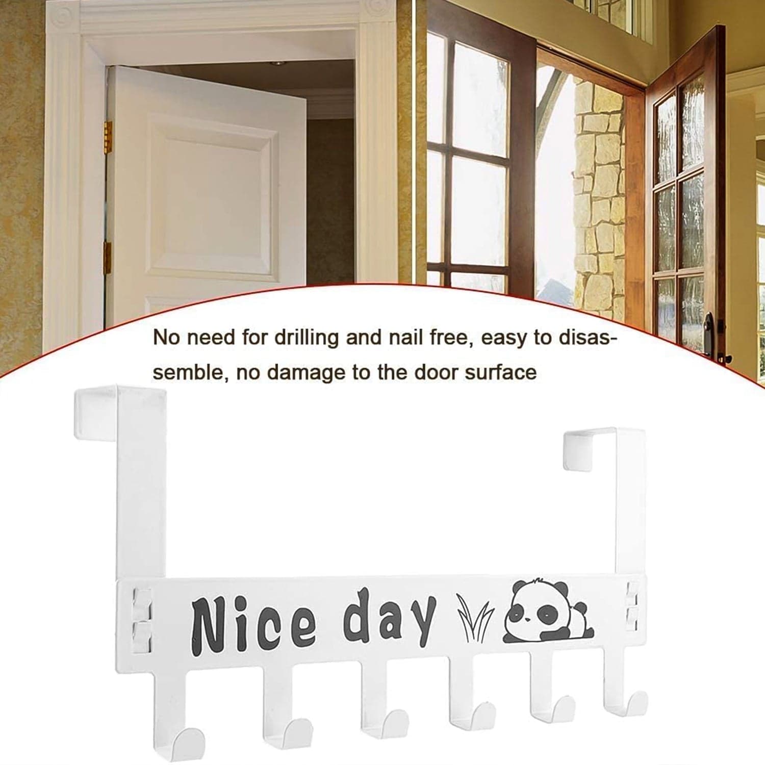 Heavy-Duty Carbon Steel Door Hook Hanger Rack (1 pc / 6 Hook / White) thumbnail 7
