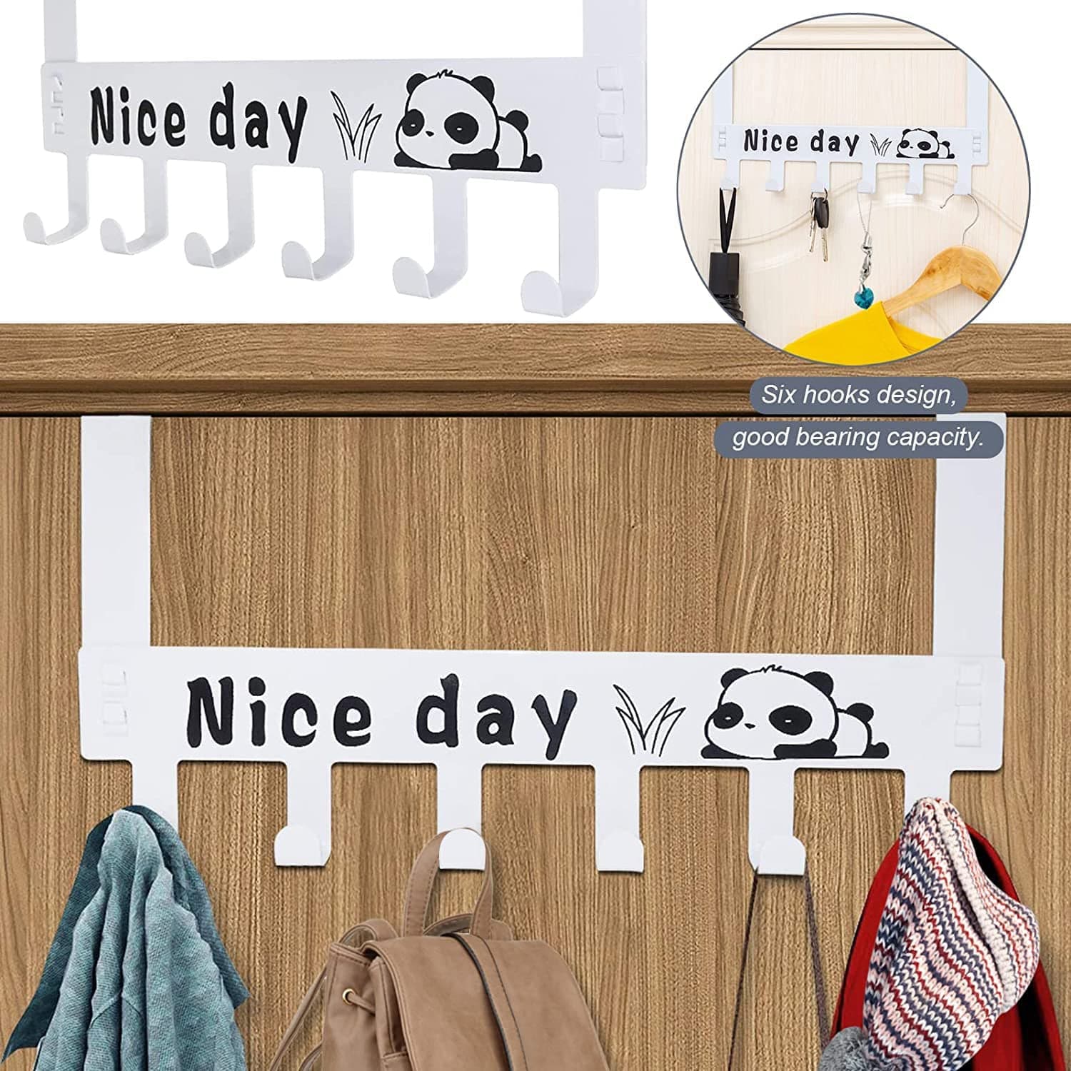 Heavy-Duty Carbon Steel Door Hook Hanger Rack (2 pc / 6 Hook / White) thumbnail 3