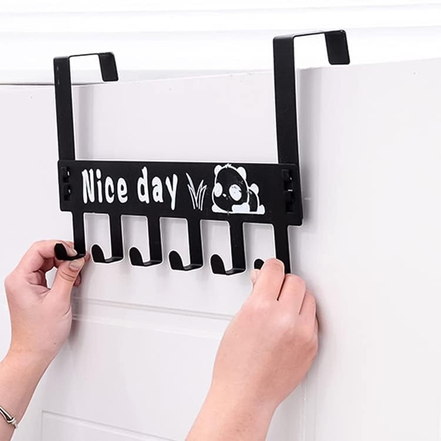 Heavy-Duty Carbon Steel Door Hook Hanger Rack (2 pc / 6 Hook / Black) thumbnail 4