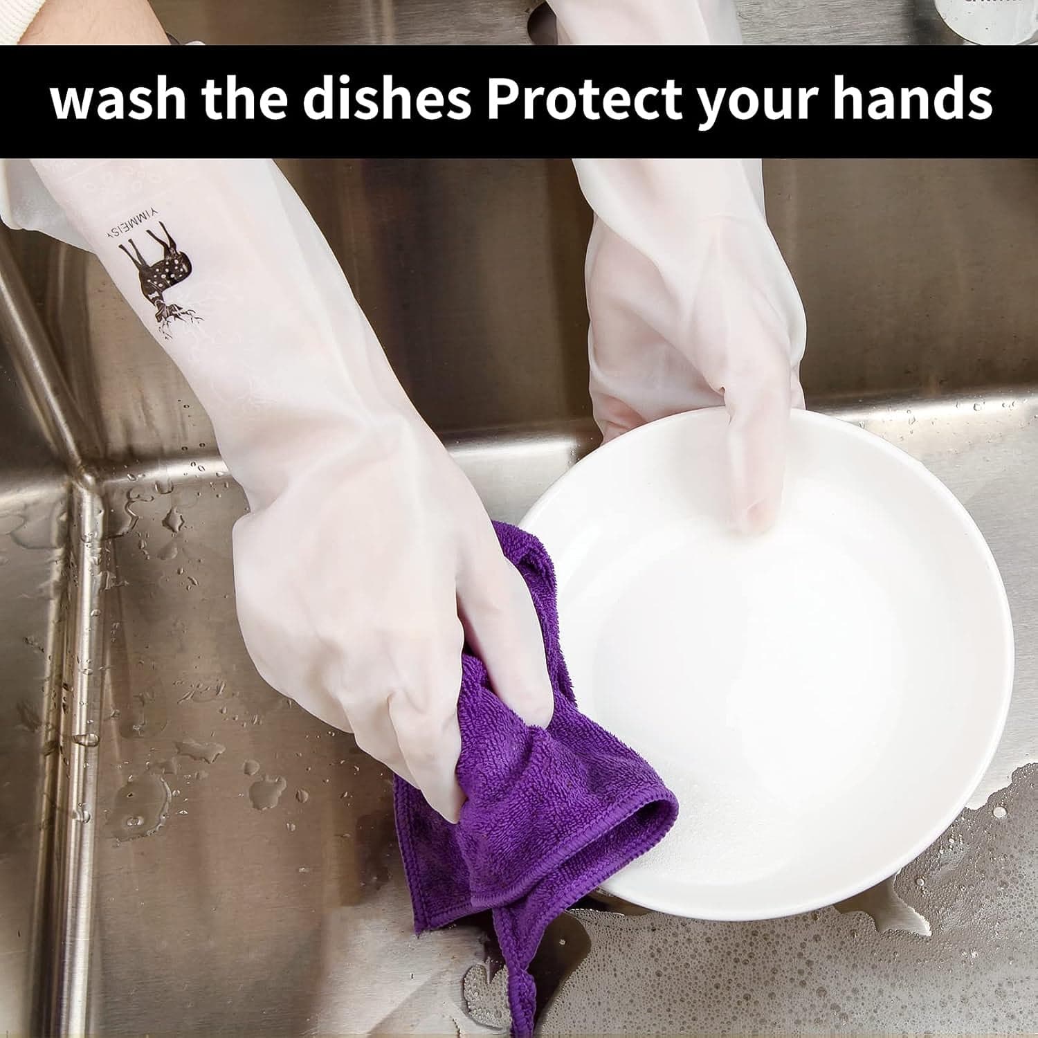 Reusable Deer Print Rubber Cleaning Gloves 1 Pair thumbnail 2