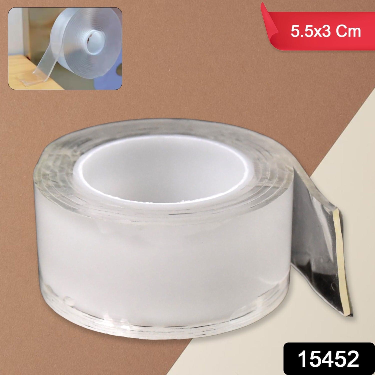Sticky Double Sided Tape Washable Adhesive Tape Reusable (5.5—3 Cm / 1 Pc) thumbnail 2